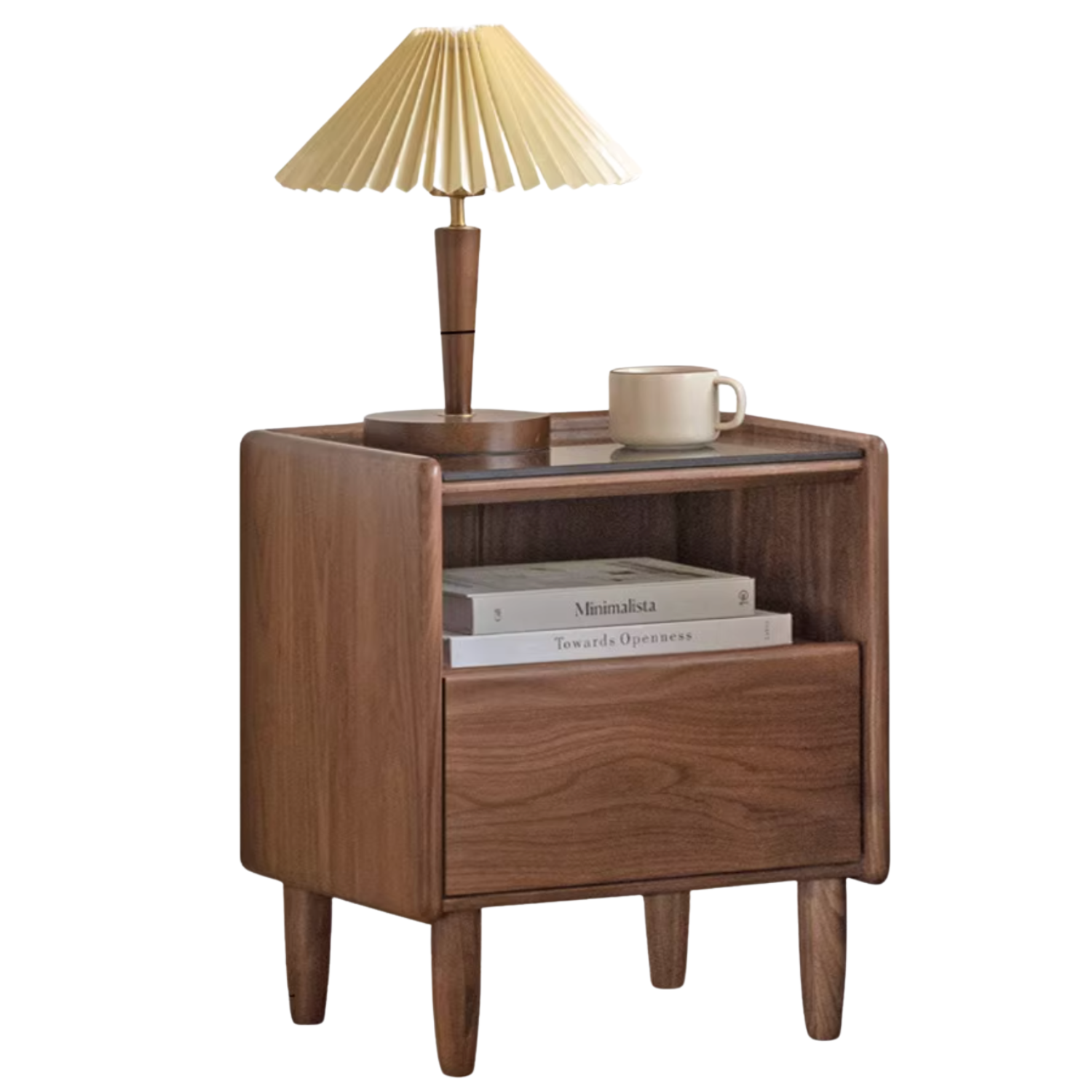 Black Walnut, Caluswood Solid Wood Night Stand Glass Countertop.