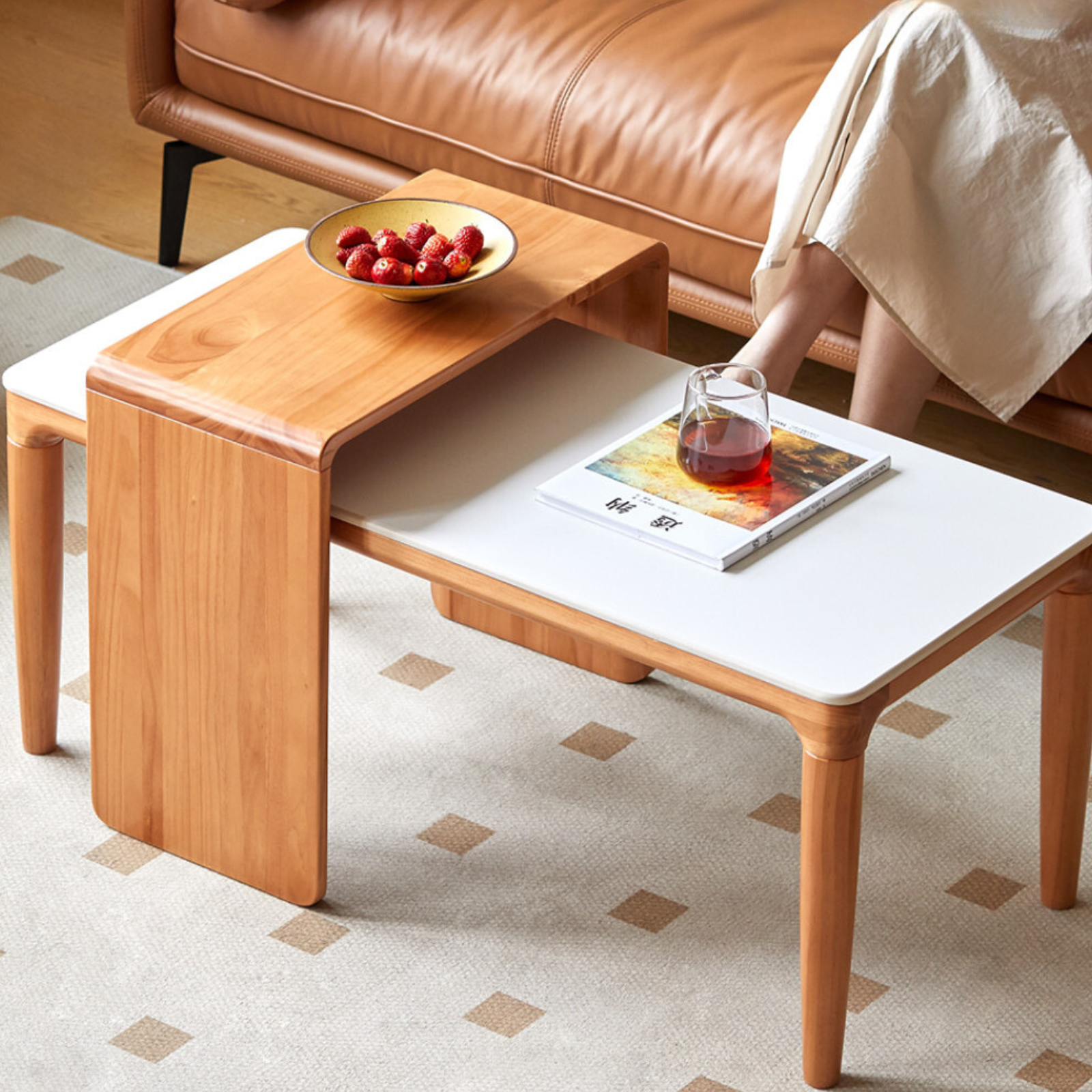 Pine Solid Wood Modern Combination Rock Plate Coffee Table