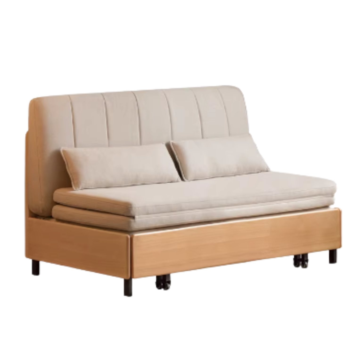 Beech Solid Wood Retractable Fabric Sofa Bed.