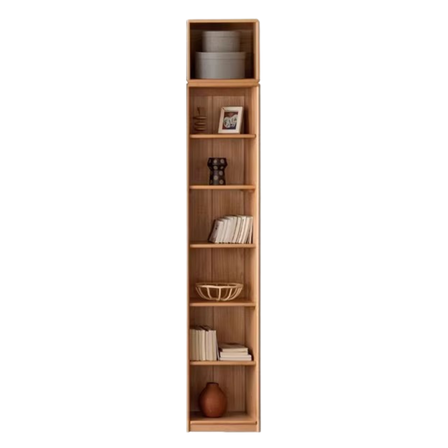 European Beech, Oak Solid Wood Floor-Standing Bookshelf with Glass Door Display