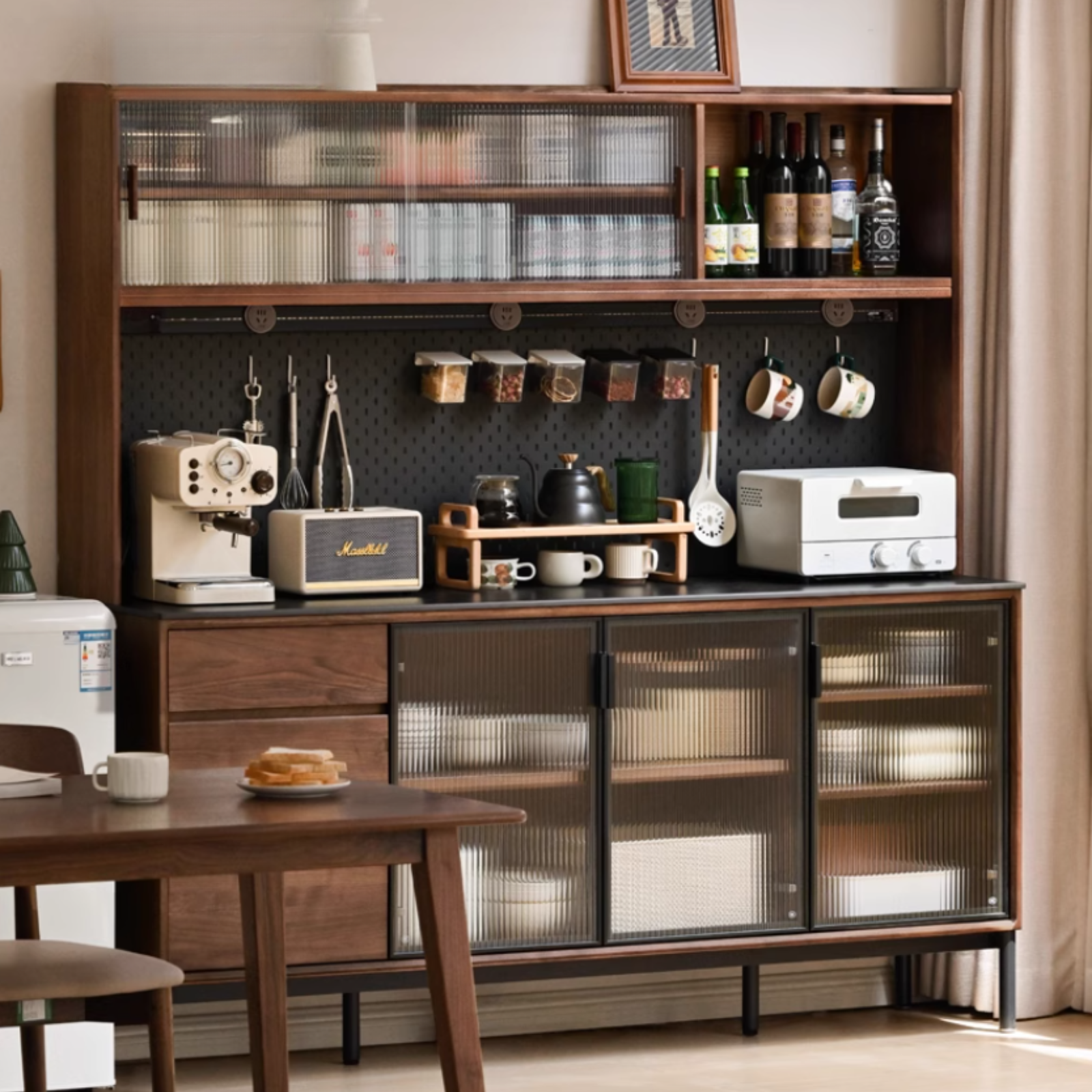 Black Walnut Solid Wood Rock Sideboard Buffet Cabinet
