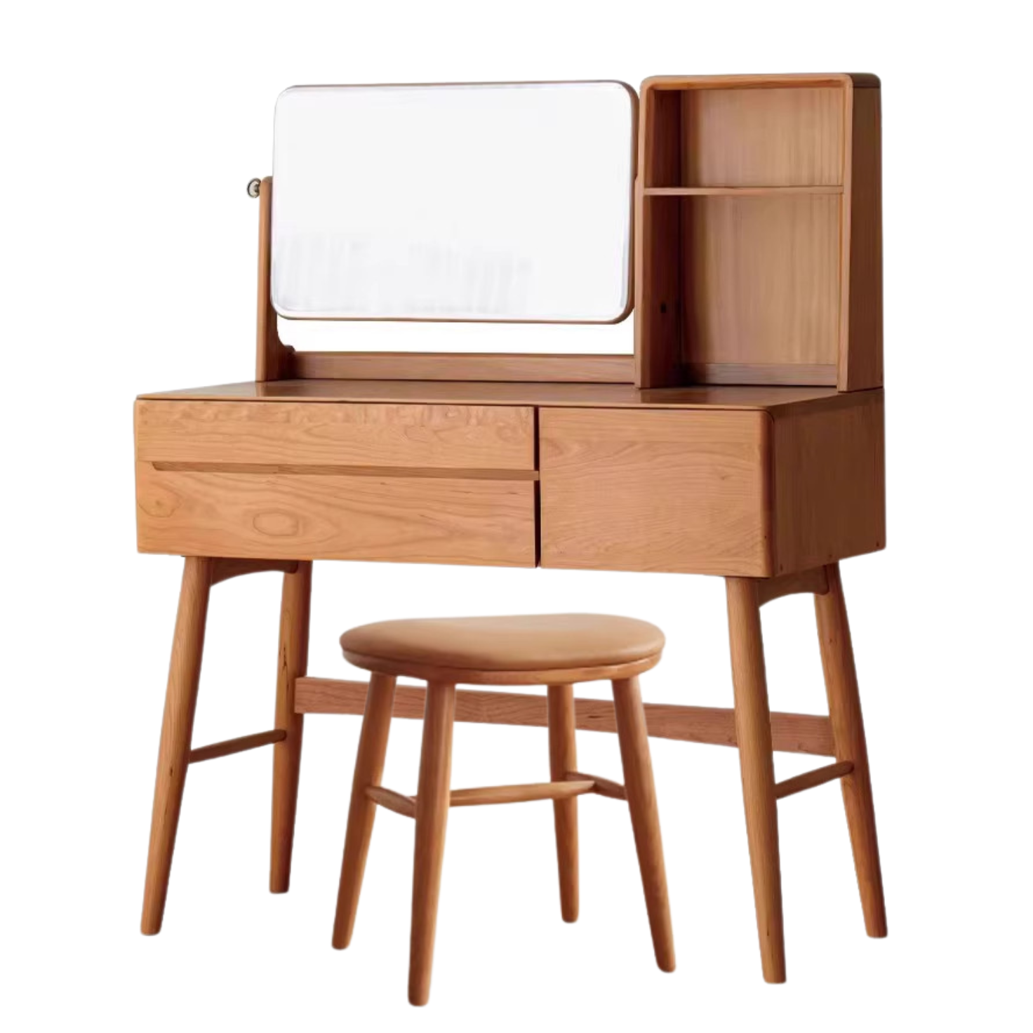 Cherry Solid Wood Vanity Table Nordic Makeup Mirror.