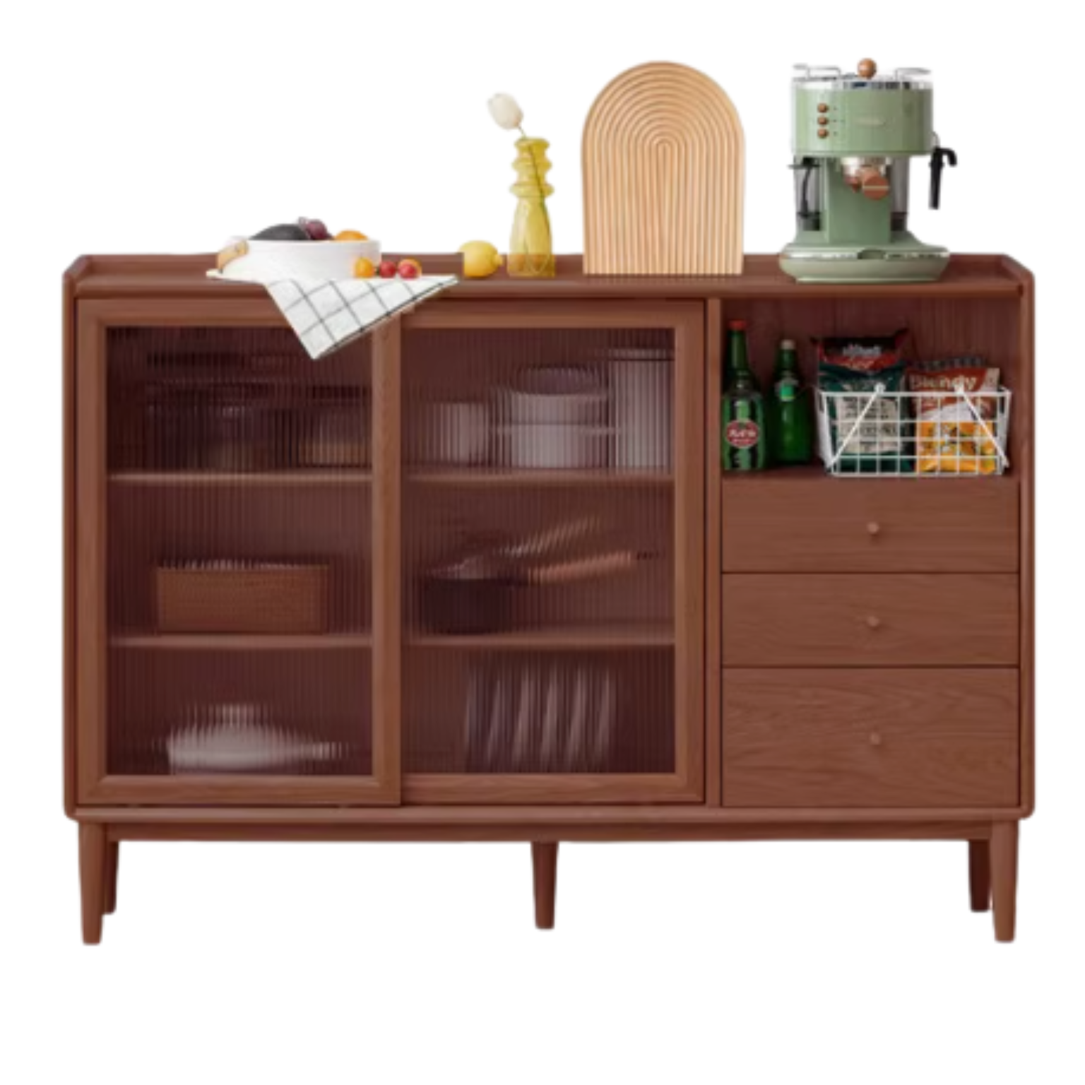 Oak, Ash, Black Walnut, Cherry, Beech Solid Wood, Solid RubberWood Ultra-thin Sideboard Sliding Door