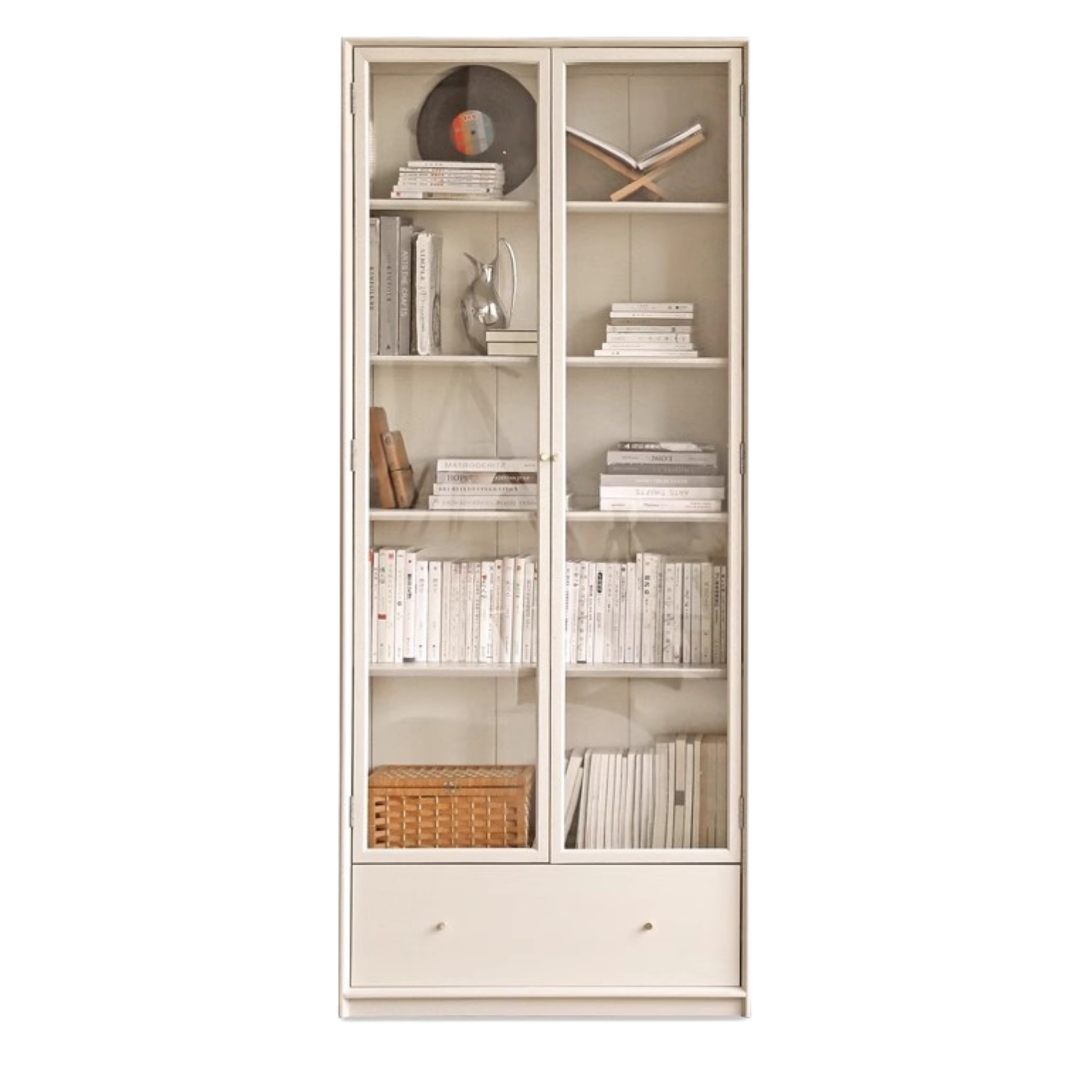 Oak Solid Wood Combination Bookcase Glass Door Floor-to-ceiling Bookshelf