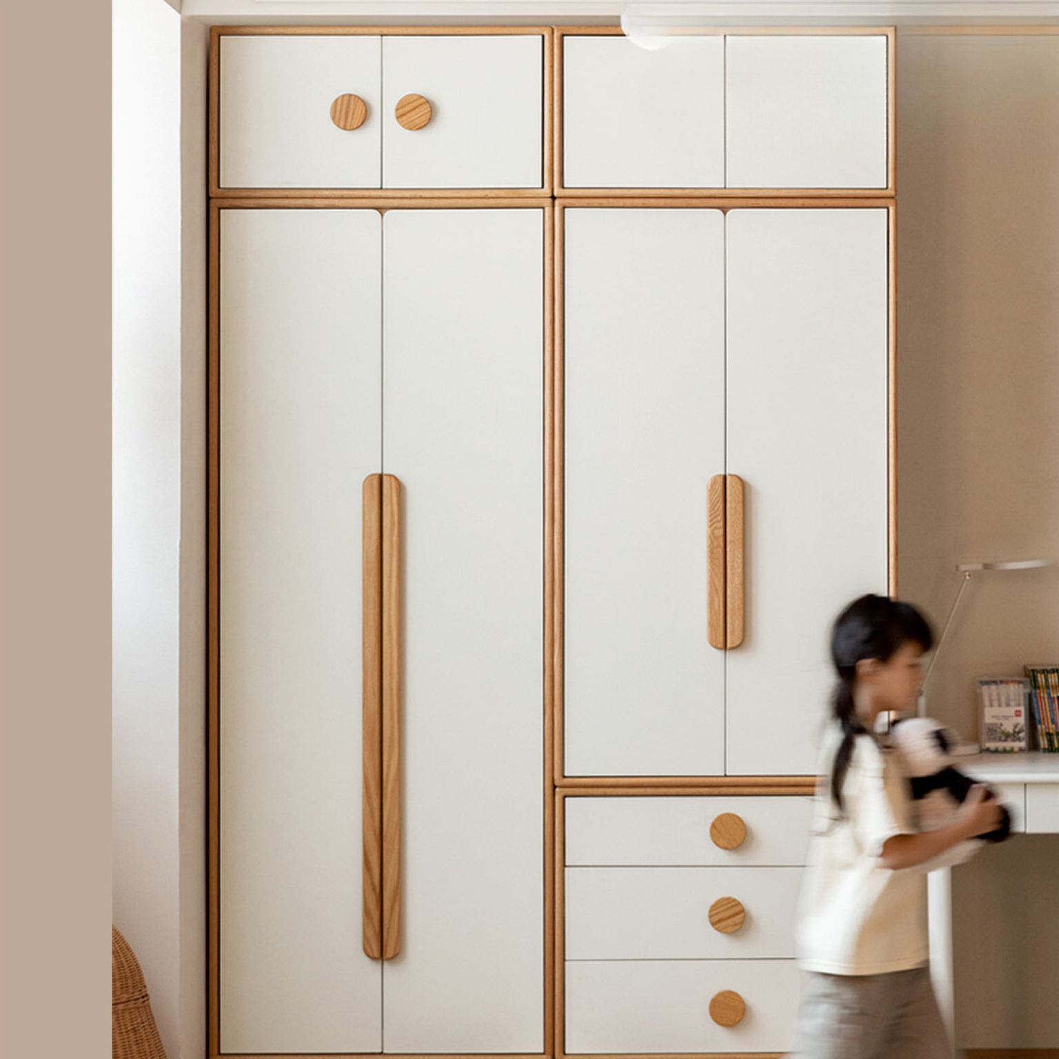 Oak Solid Wood Children's Wardrobe Combination Storage Cabinet