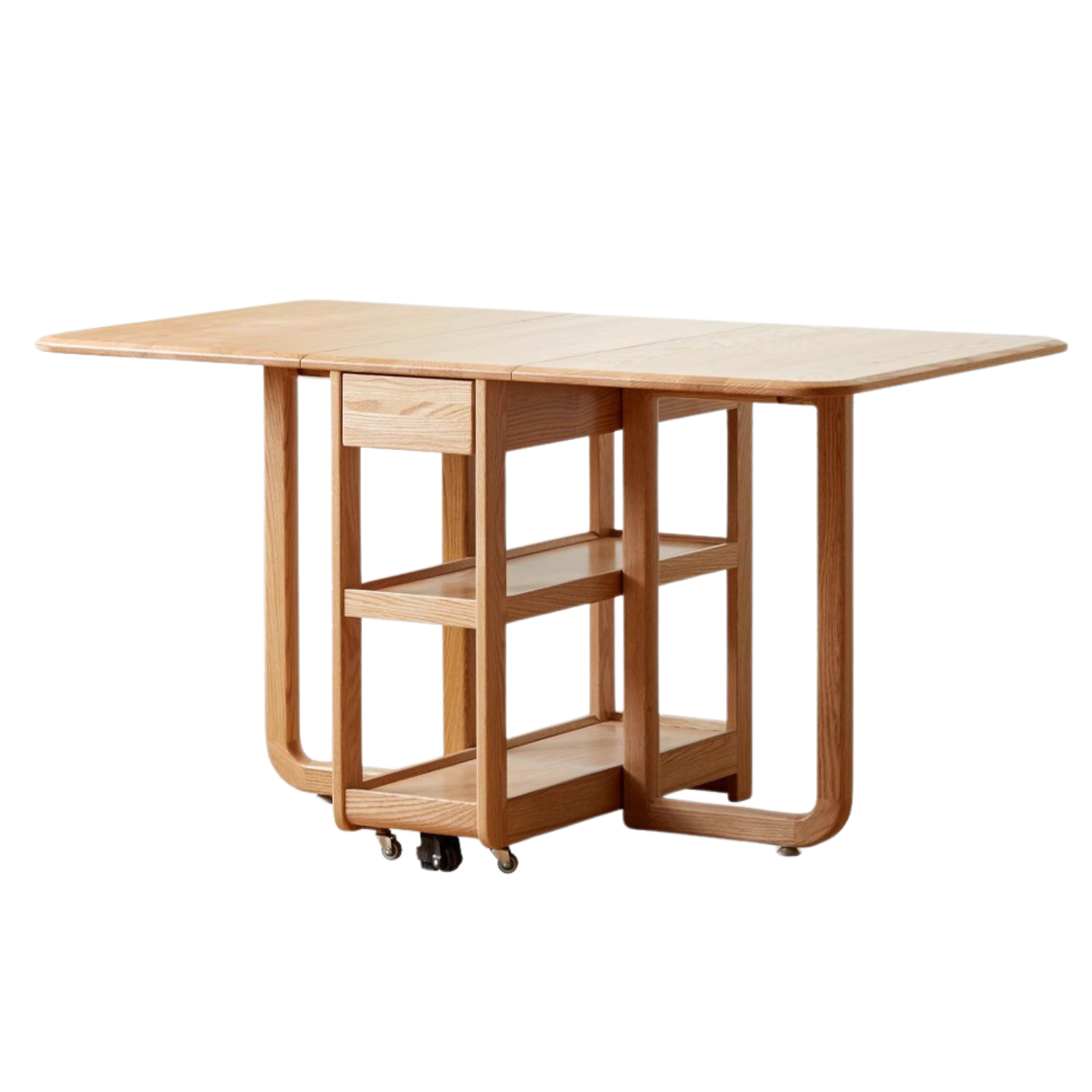 Oak Solid Wood Folding Multi-Functional Storage Telescopic Dining Table