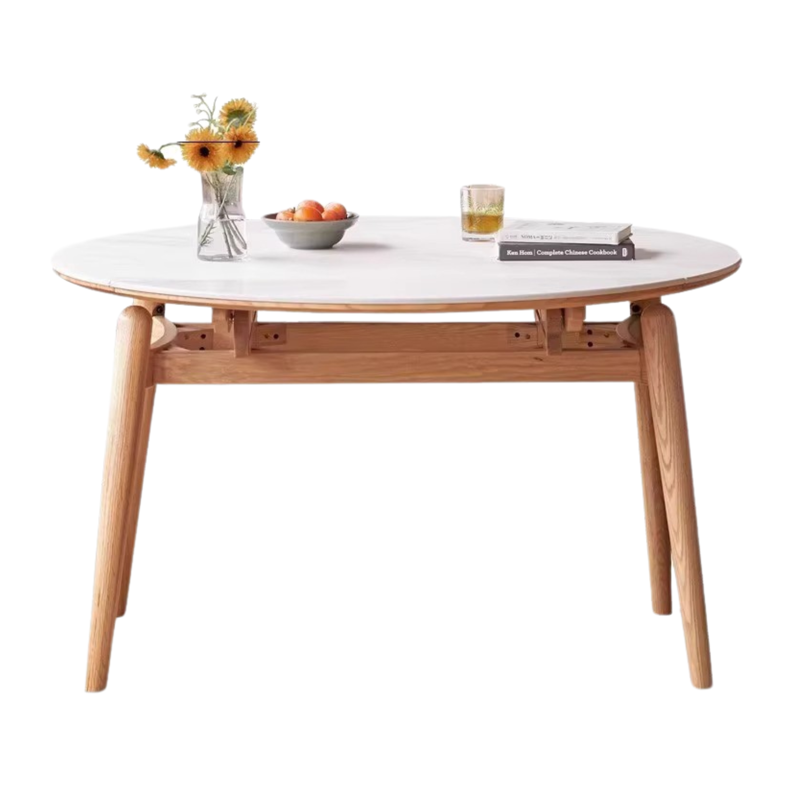 Oak Solid Wood Folding Rock Board Expandable Dining Table