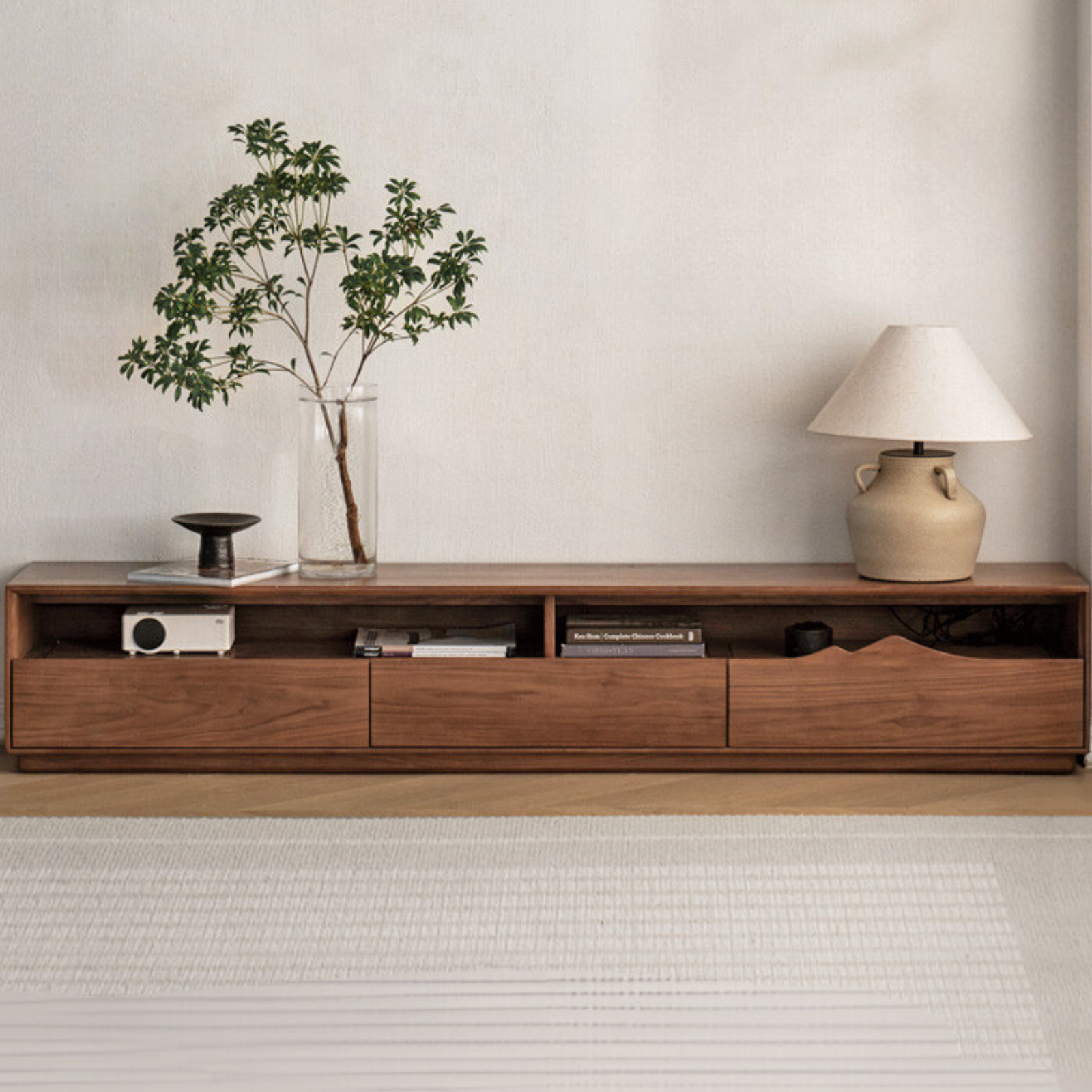 Black Walnut, Ash Solid Wood Large Capacity Floor TV Table