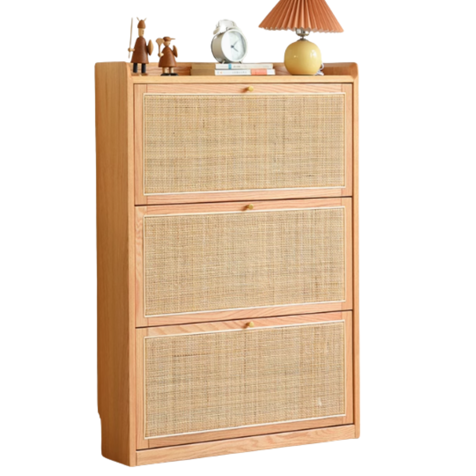 Oak Solid Wood Ultra-Thin Flap Door Rattan Shoe Cabinet