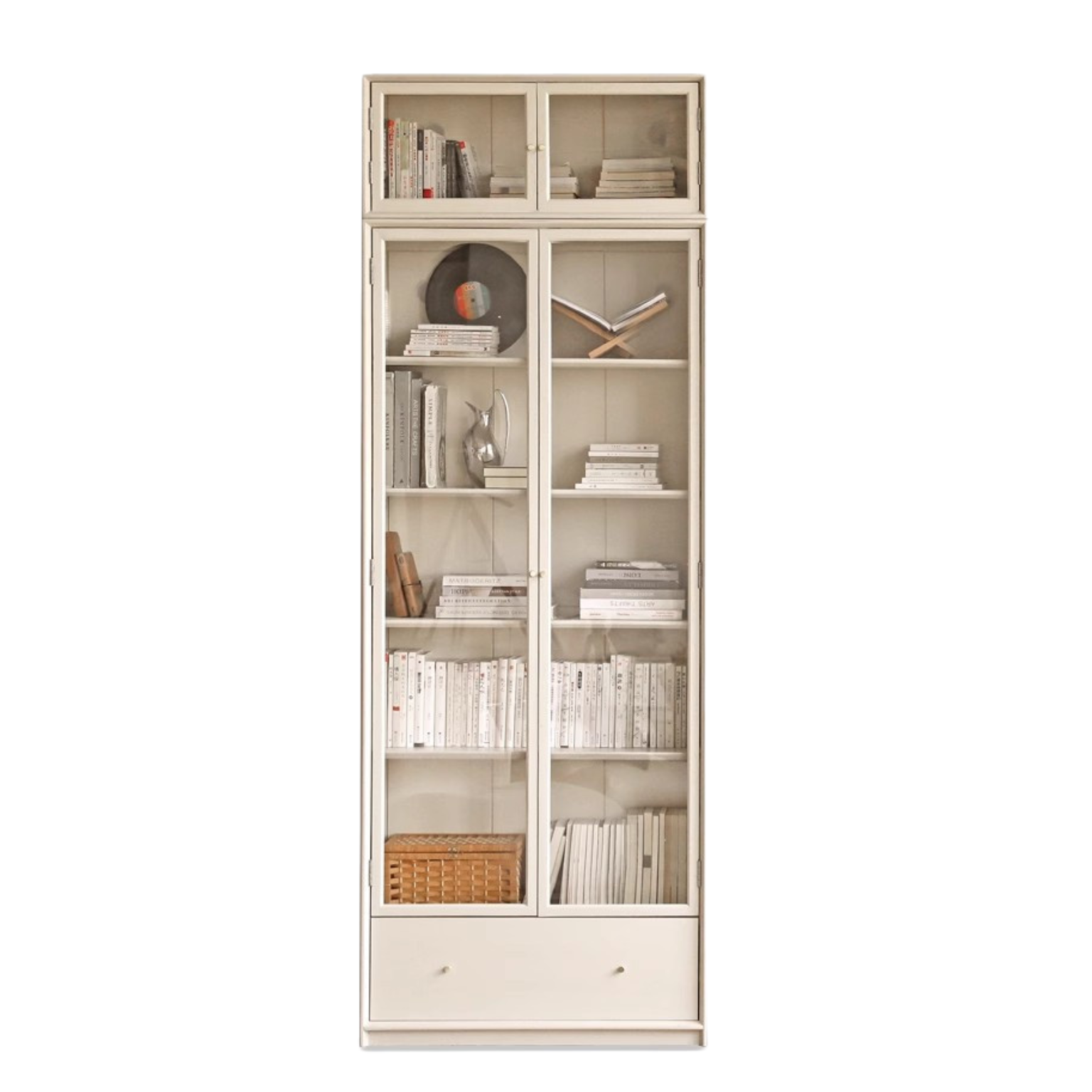 Oak Solid Wood Combination Bookcase Glass Door Floor-to-ceiling Bookshelf