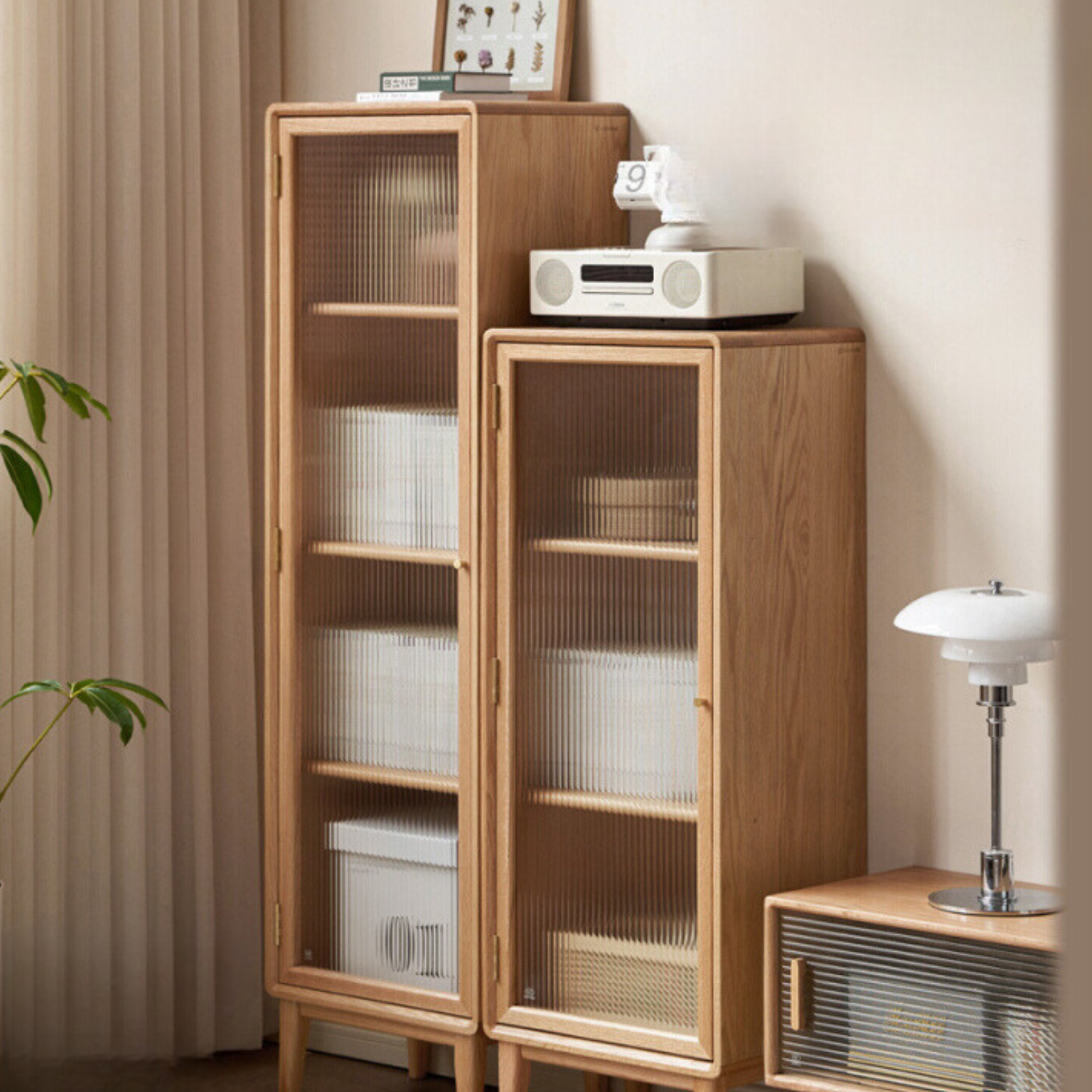 Oak, Beech Solid Wood Side Cabinet, Small Bookcase