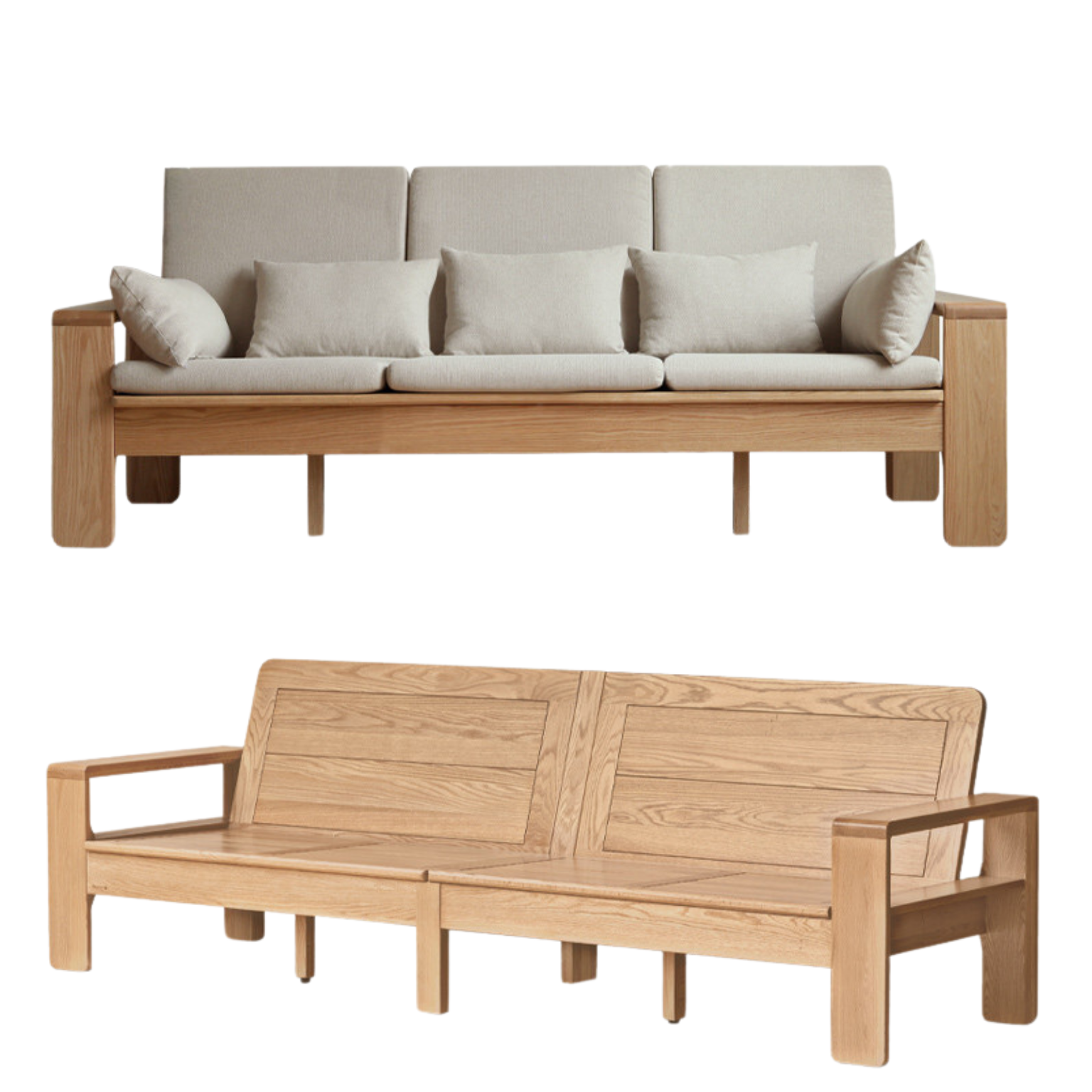 Oak, Ash Solid Wood Modern Nordic Fabric Sofa.