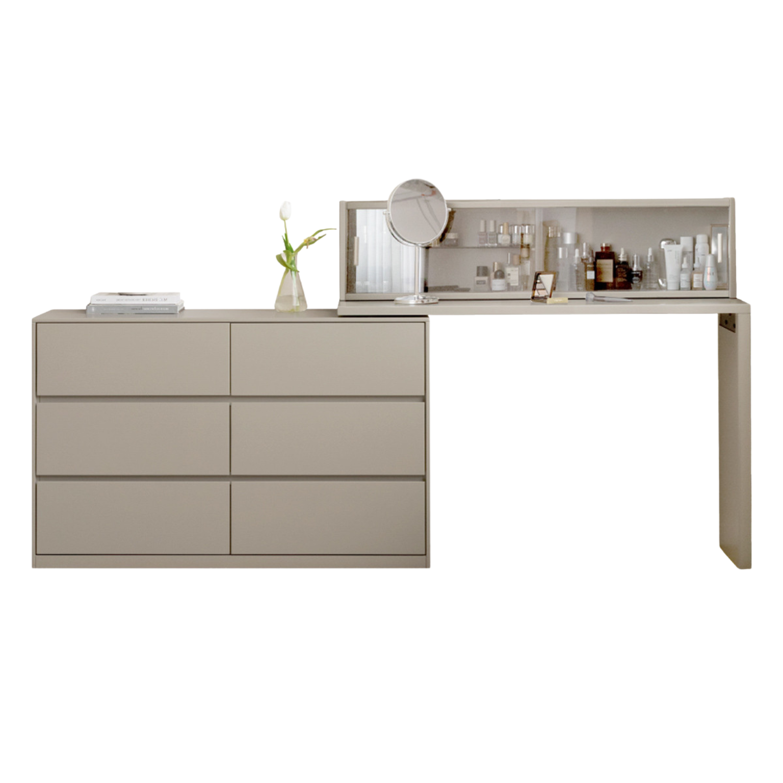 Solid Rubberwood Cream Style Vanity Table Integrated Drawer.