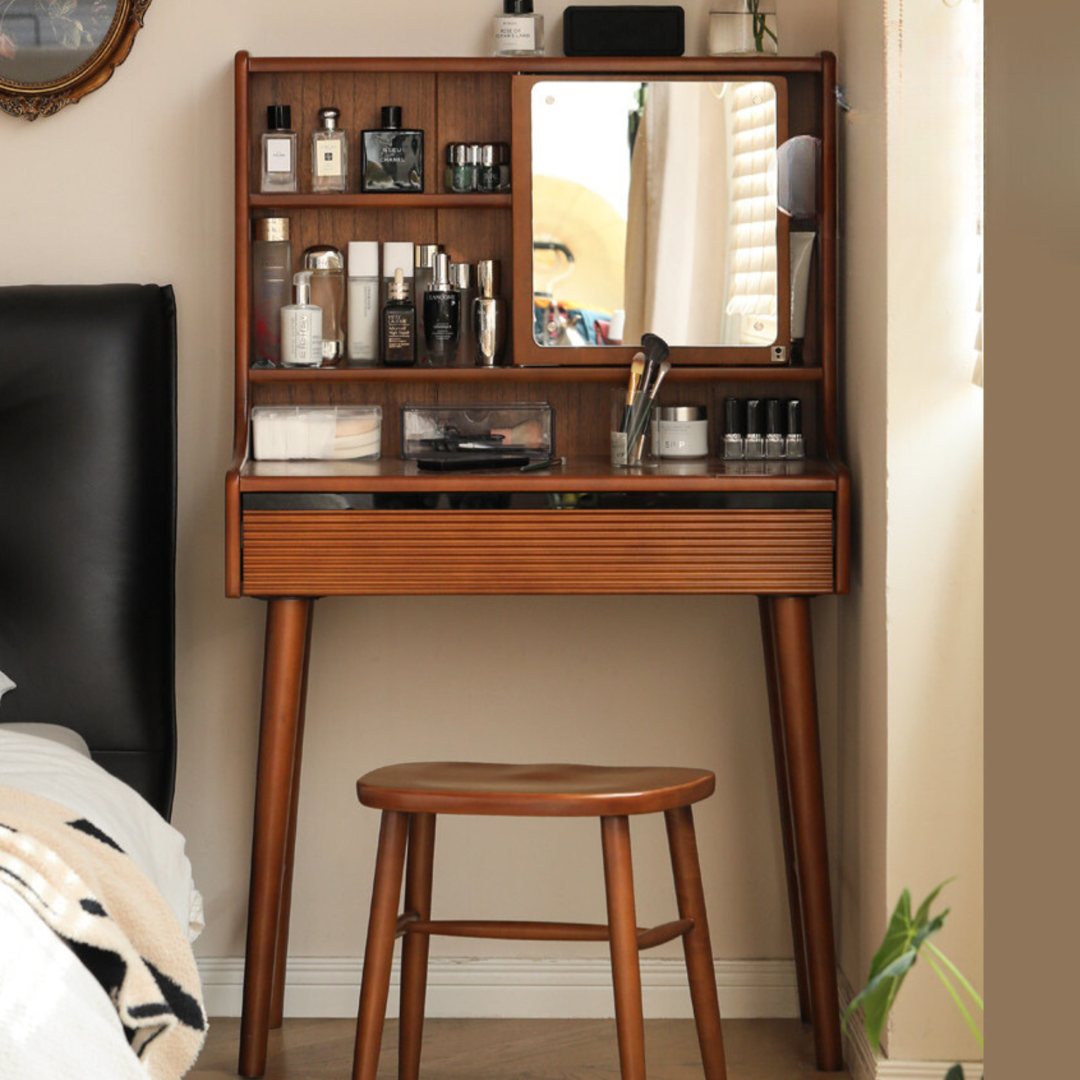 GVAwood Solid Wood Makeup Table in Ancient Chinese Style Mirror Dressing Table Master Bedroom Home Storage Dressing Table Storage Cabinet 25.6x16.5x51.6 inch