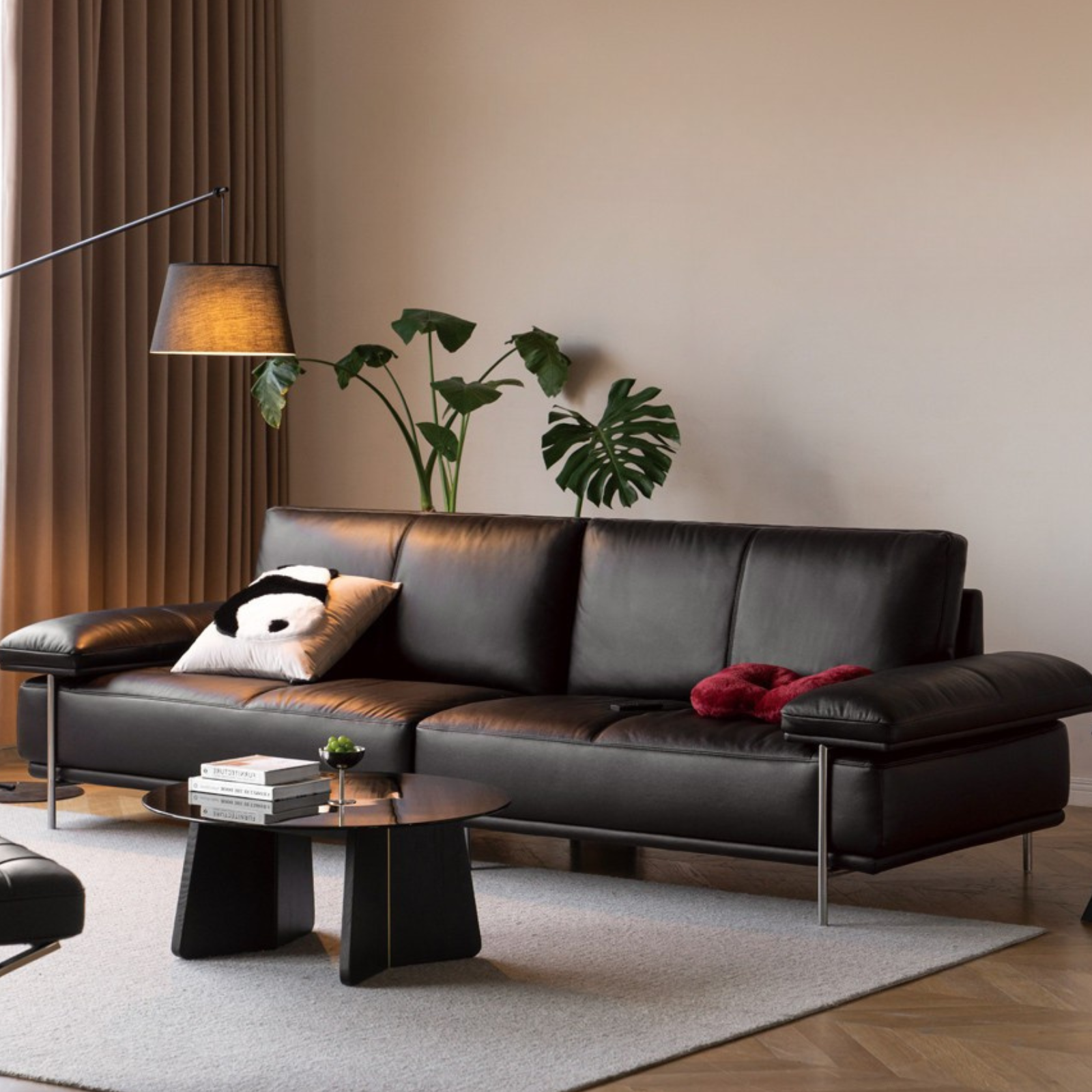 Leather Italian First Layer Yellow Cowhide Straight Sofa.