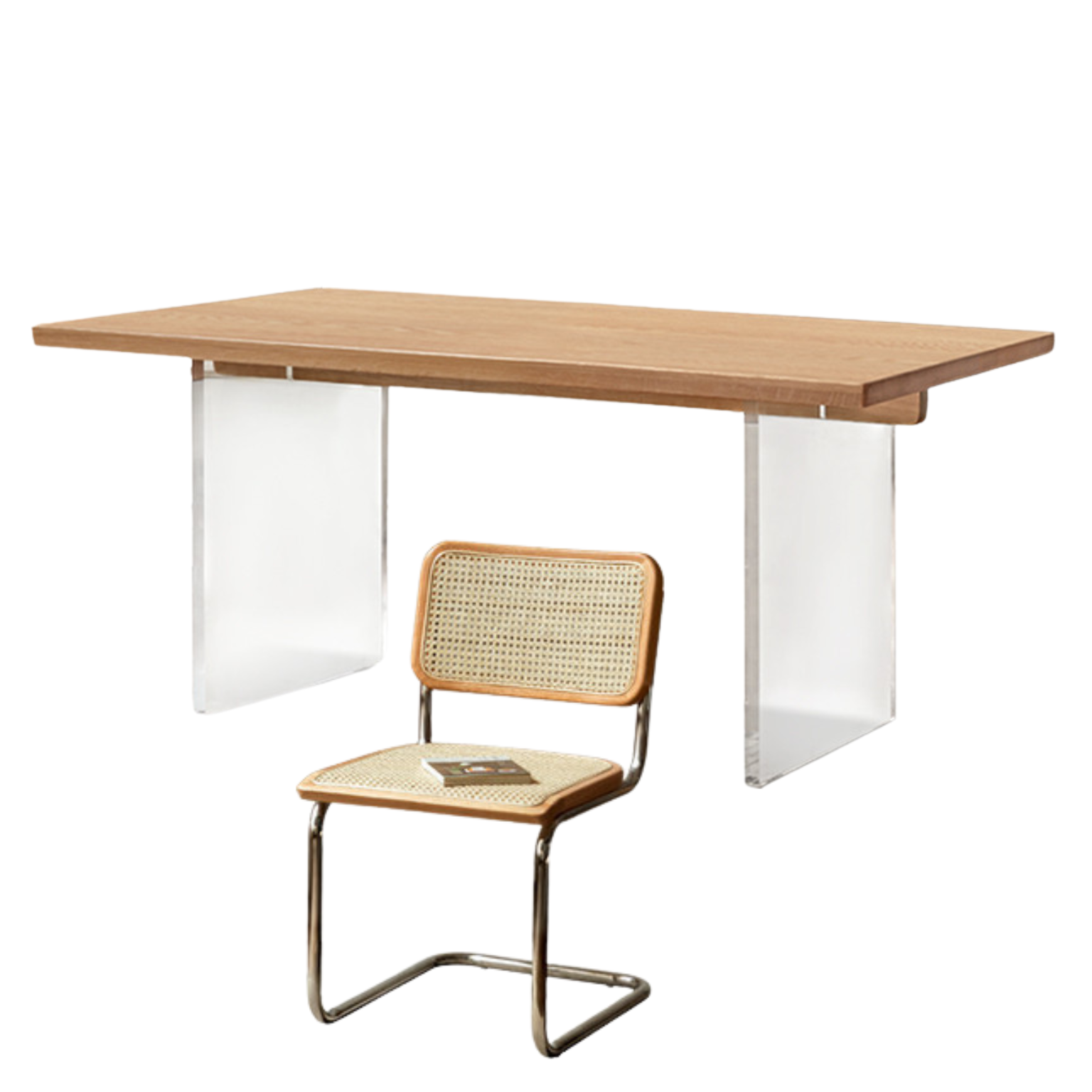 Oak, South American Walnut Solid Wood Acrylic Floating Large Size Dining Table
