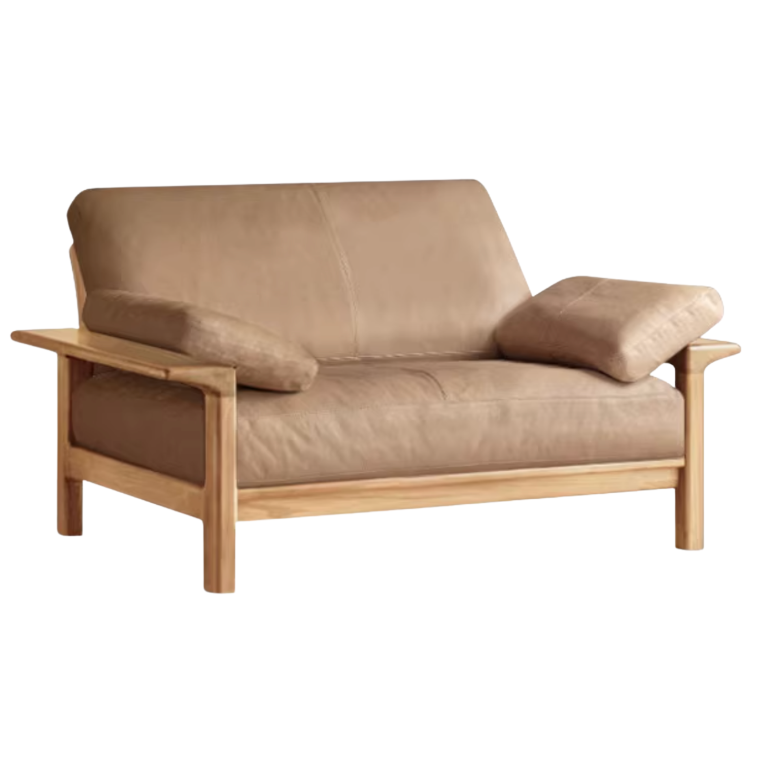 Oak, Ash Solid Wood Wabi Sabi Style Genuine Leather Sofa, fabric sofa