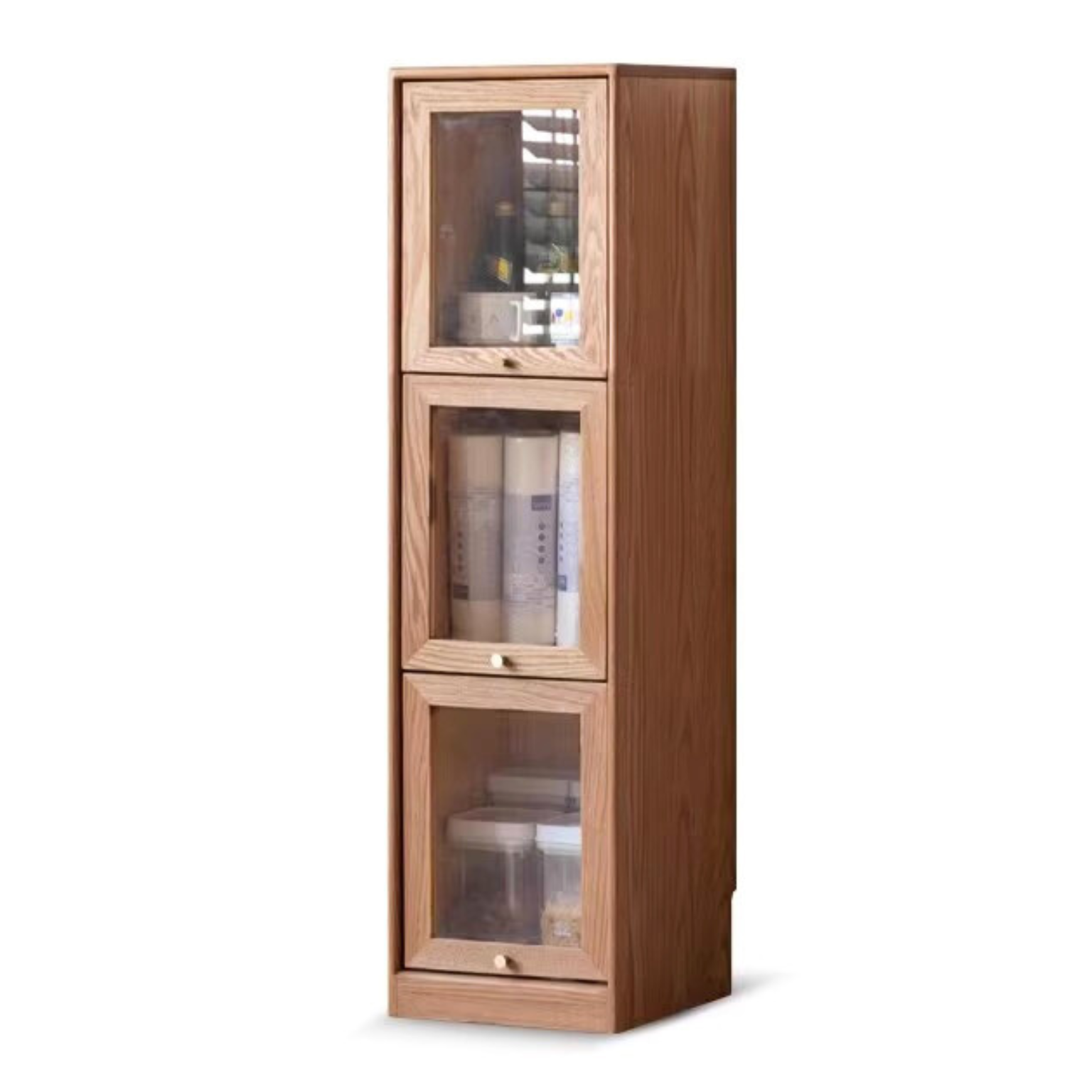 Oak Solid Wood Bookcase Corner Glass Flip Door