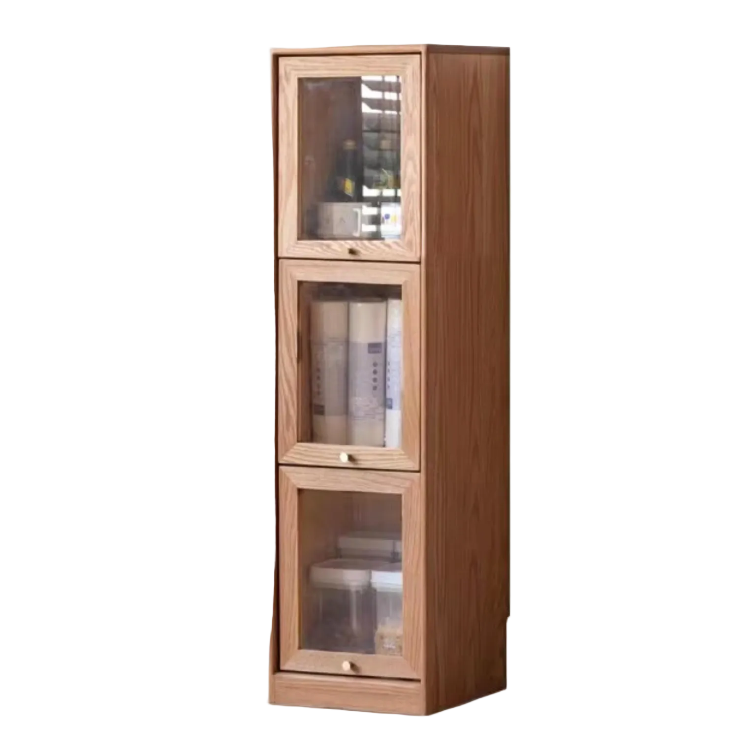 Oak Solid Wood Bookcase Corner Glass Flip Door