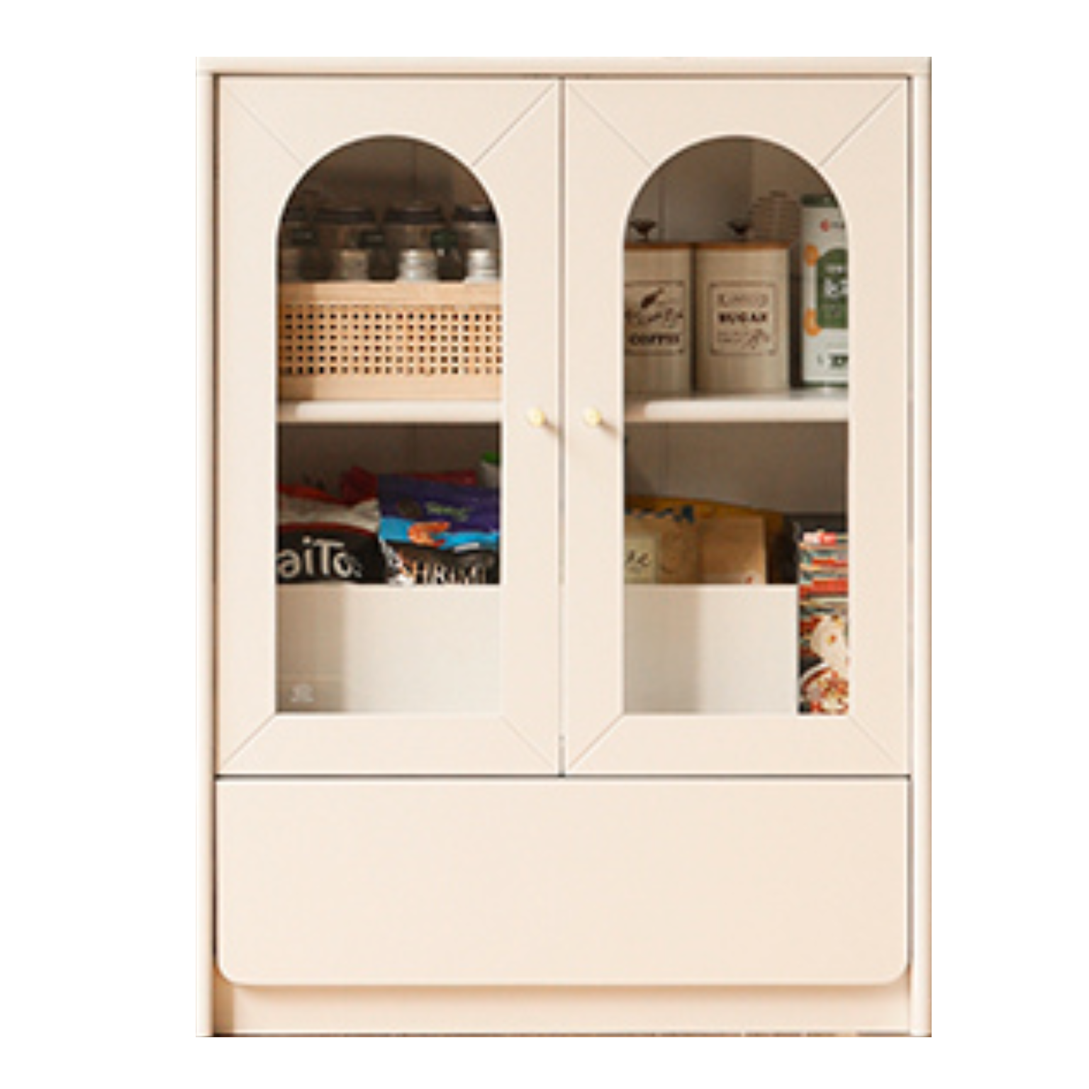 Solid RubberWood Bookcase With Door French Cream Style