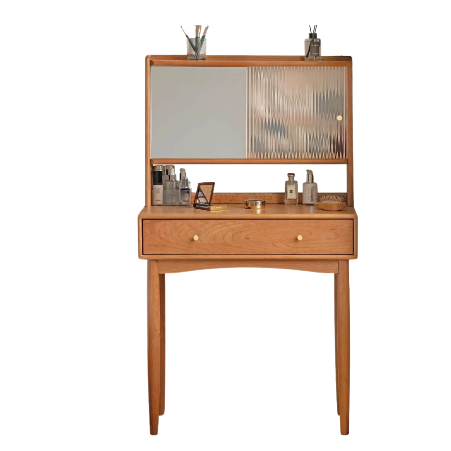 Cherry, Birch Solid Wood Multi-Functional Storage Vanity Table.
