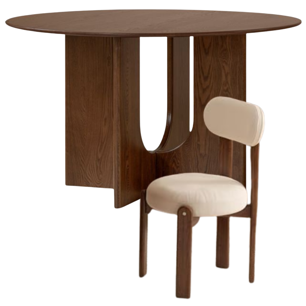 Ash Solid Wood Round Dining Table with Arched Hollow Pedestal Base