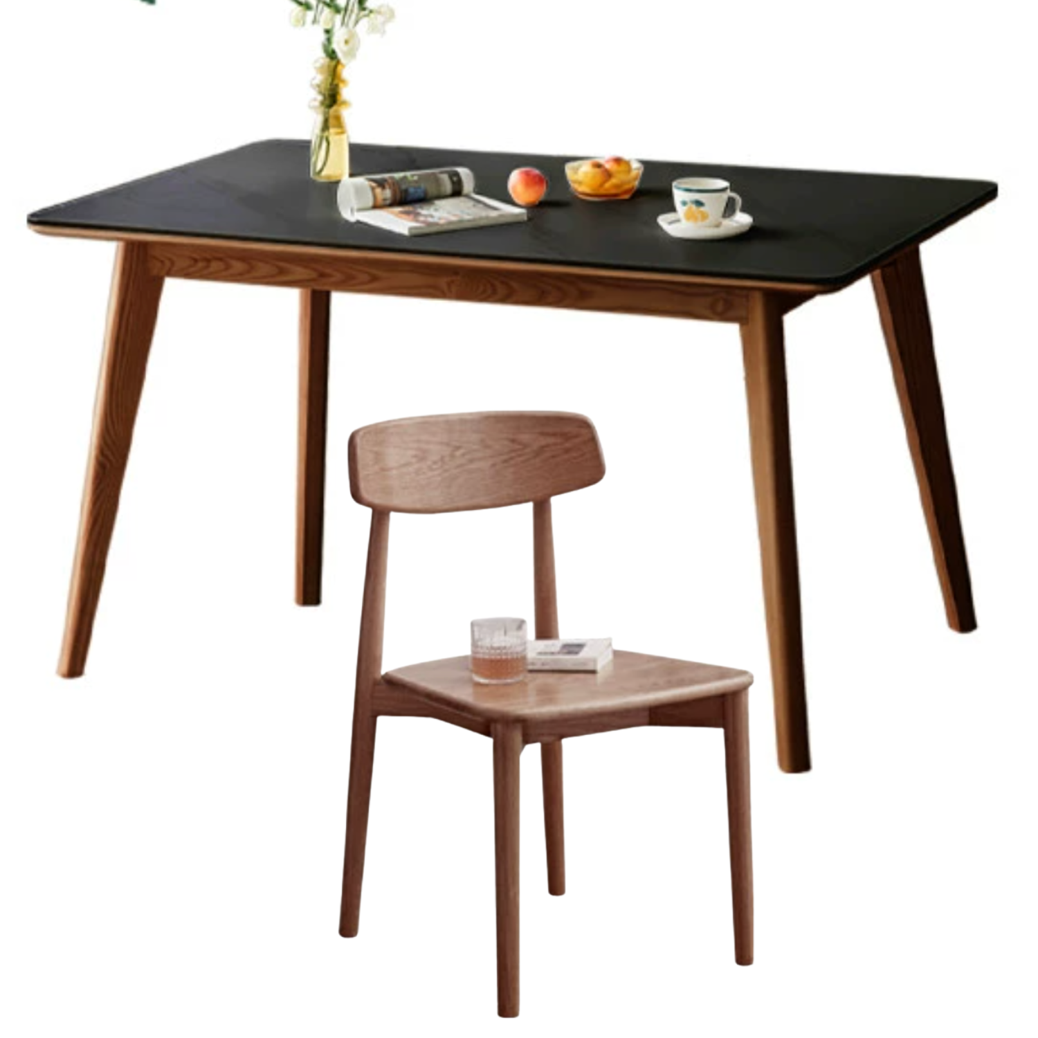 Ash Solid Wood Nordic Dining Table With Rock Slab Surface