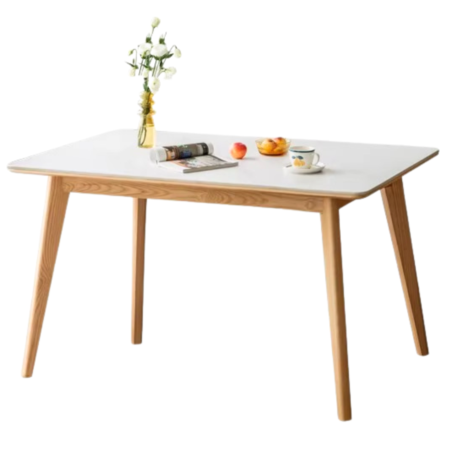 Ash Solid Wood Nordic Dining Table With Rock Slab Surface
