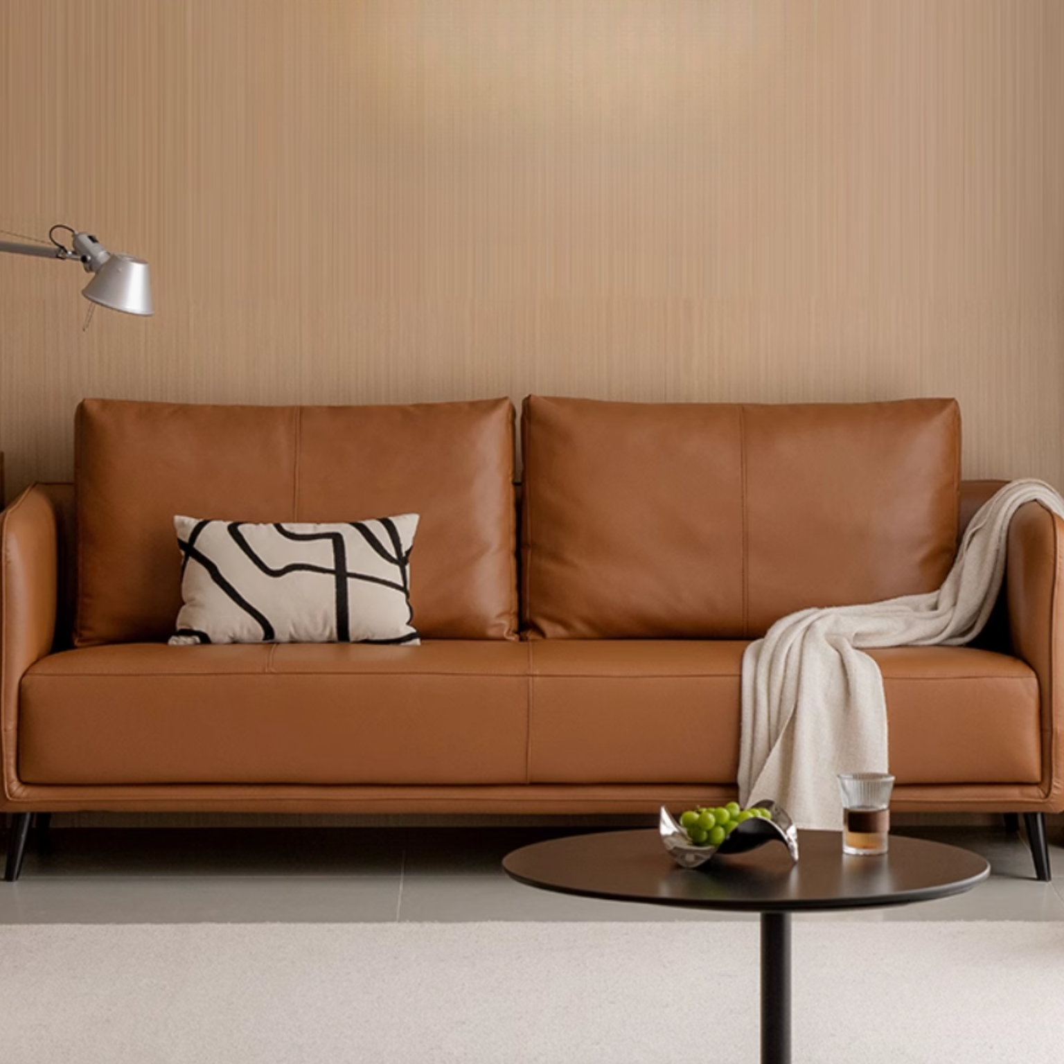 Leather Italian Minimalist Top Layer Cowhide Sofa.