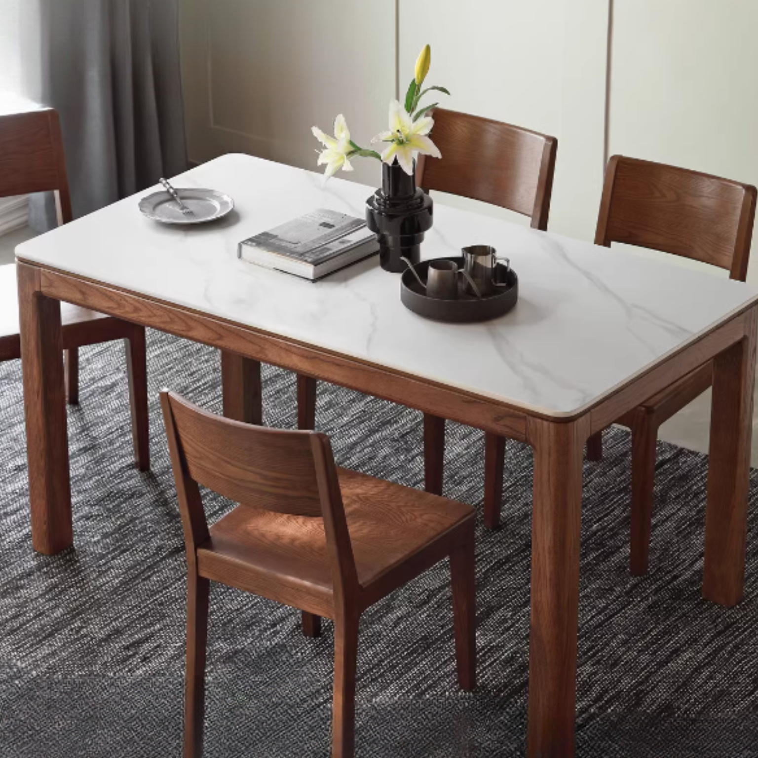 Ash Solid Wood Rock Plate Brown Dining Table