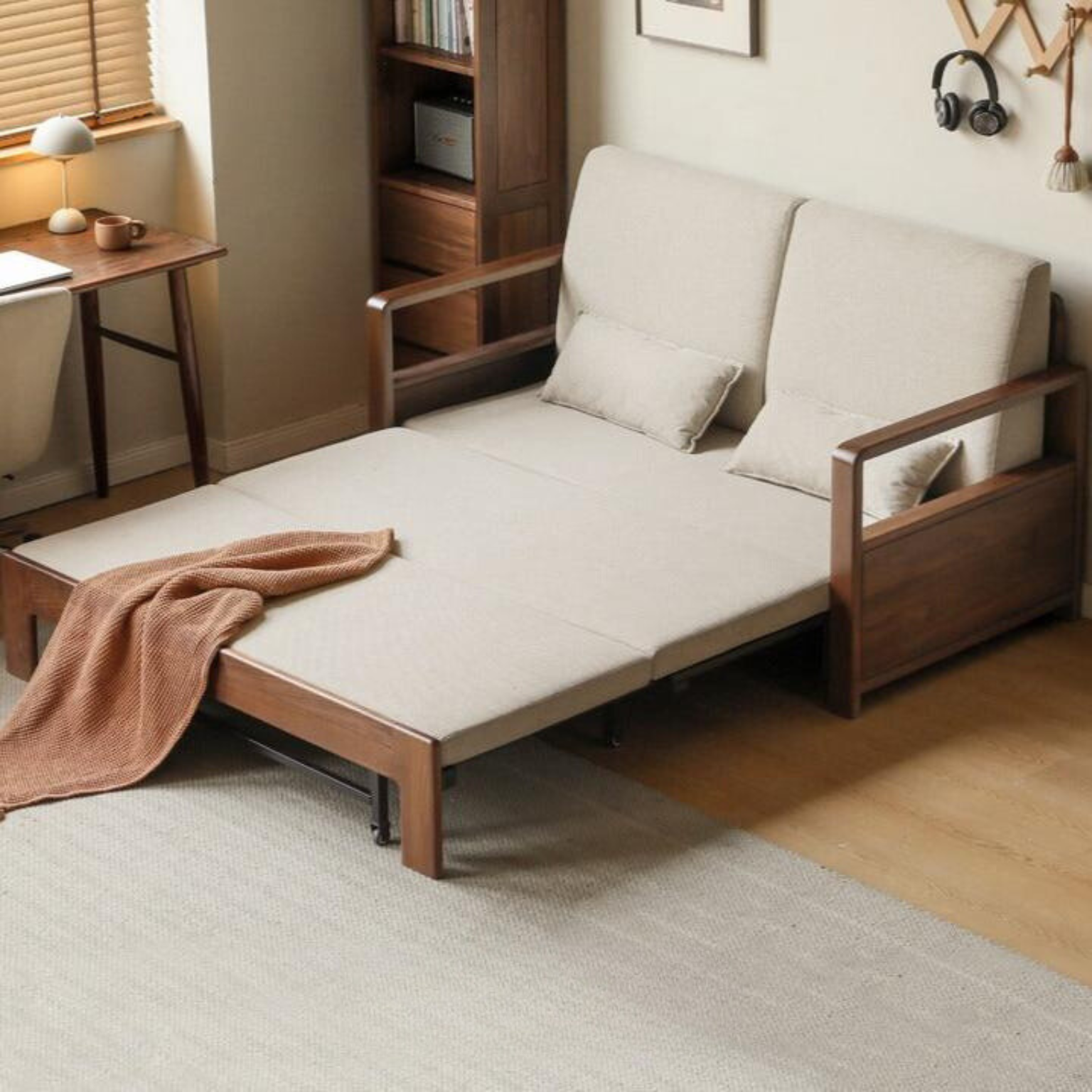 Black Walnut, Solid Sandalwood Folding Sofa Bed.