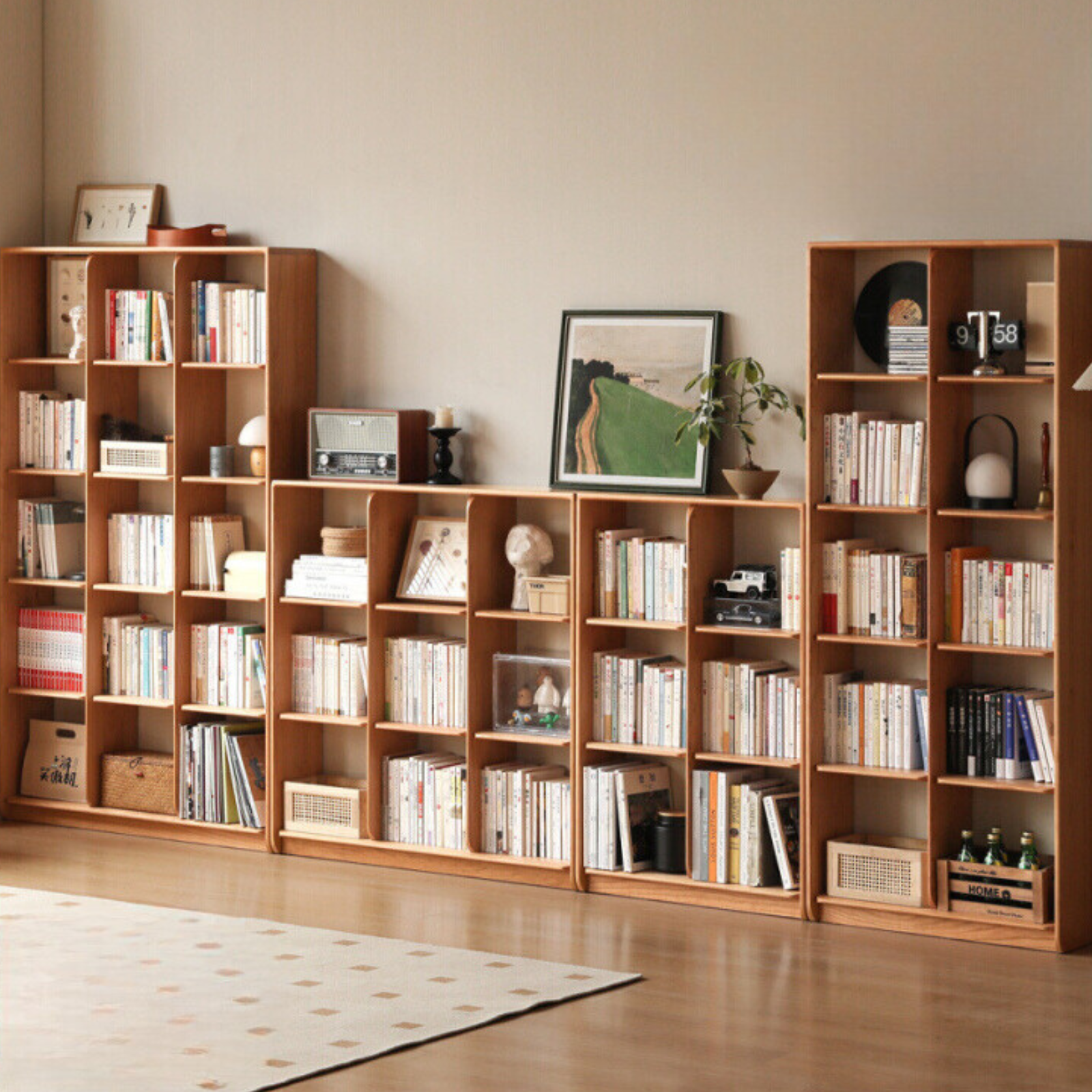 Cherry Solid Wood Bookcase Floor Display Free Lattice Combination