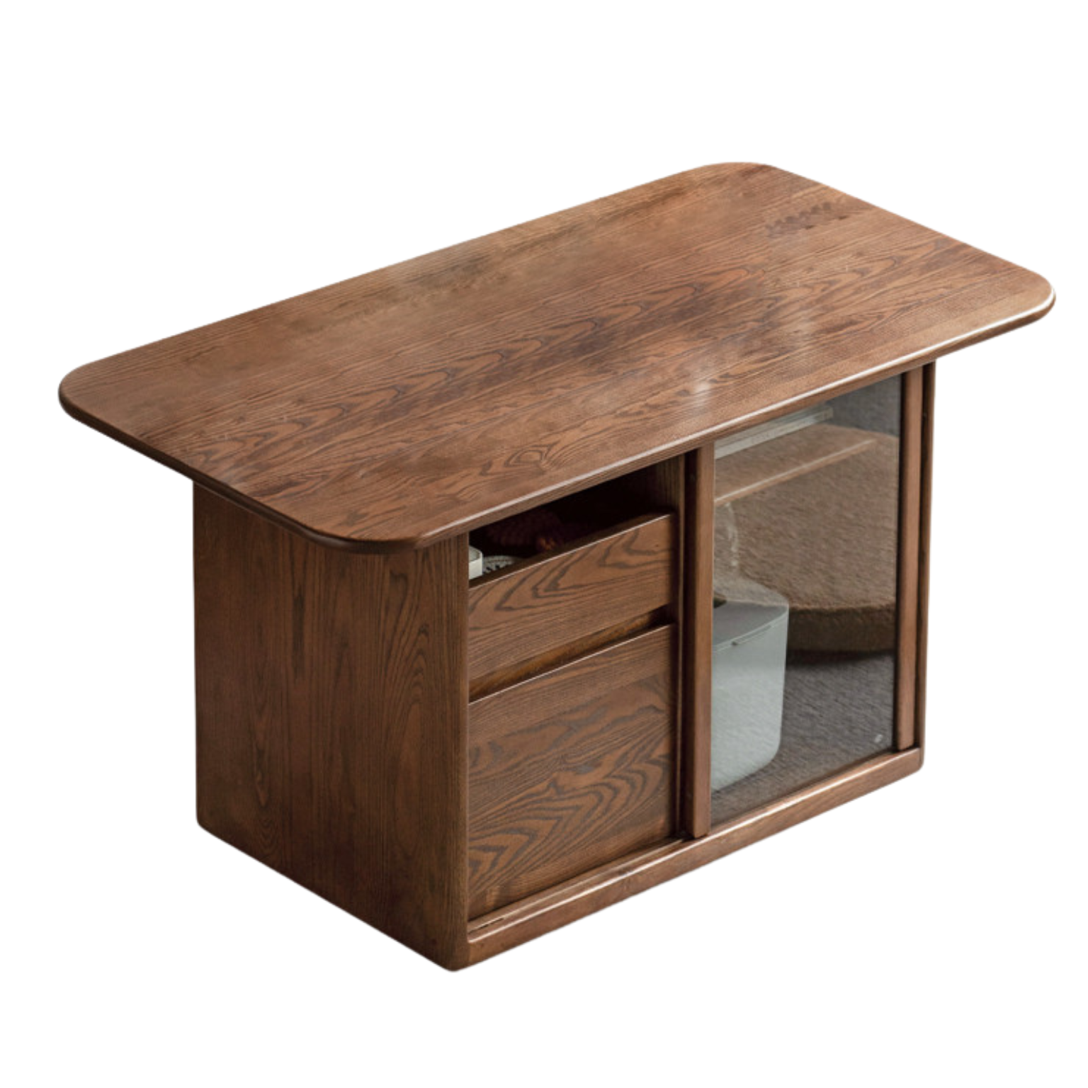 Ash Solid Wood Mobile Tea Brewing Integrated Tea Table