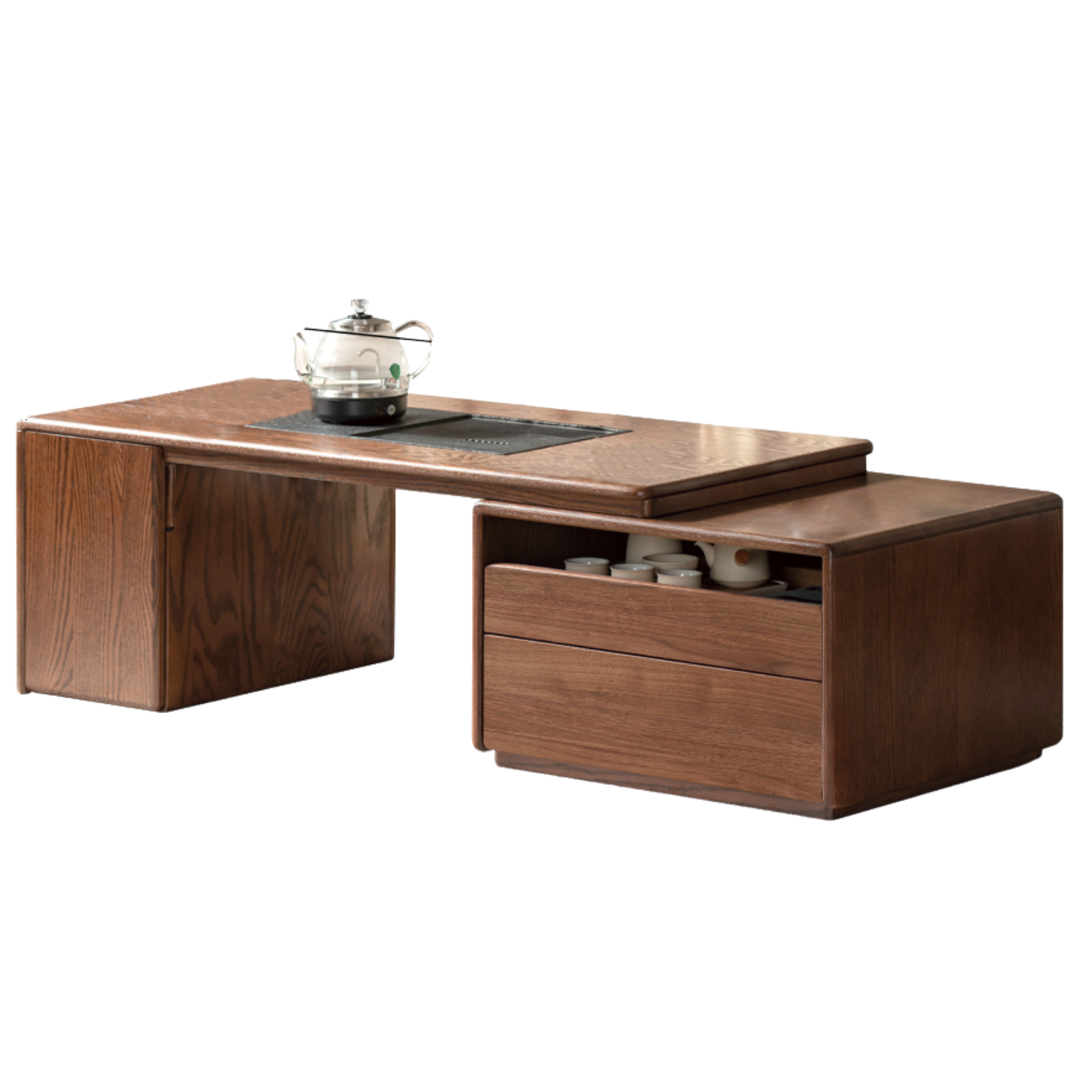 Oak, Black Walnut Solid Wood Retractable Modern Tea Table