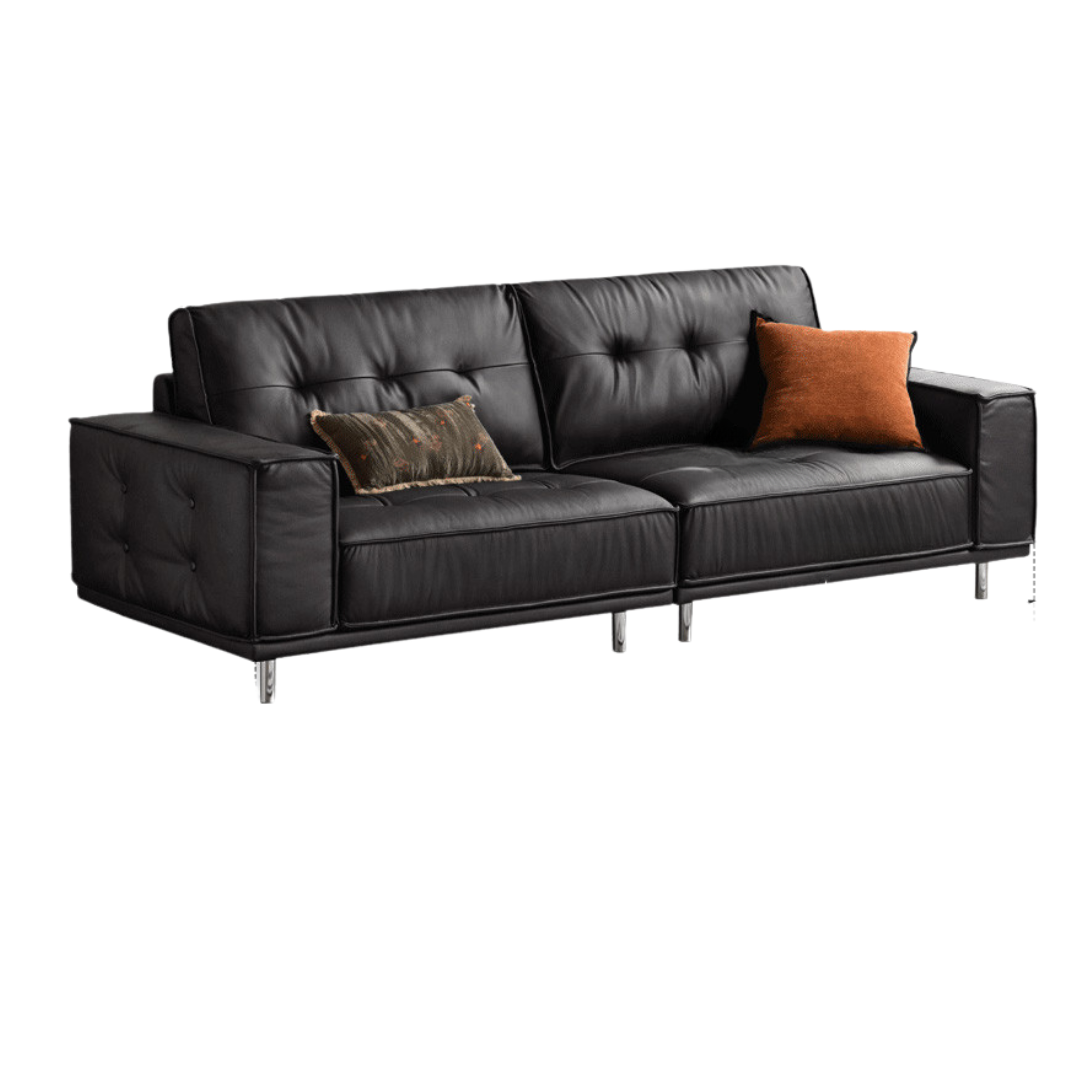Genuine Leather Medieval Style Black tofu block Sofa
