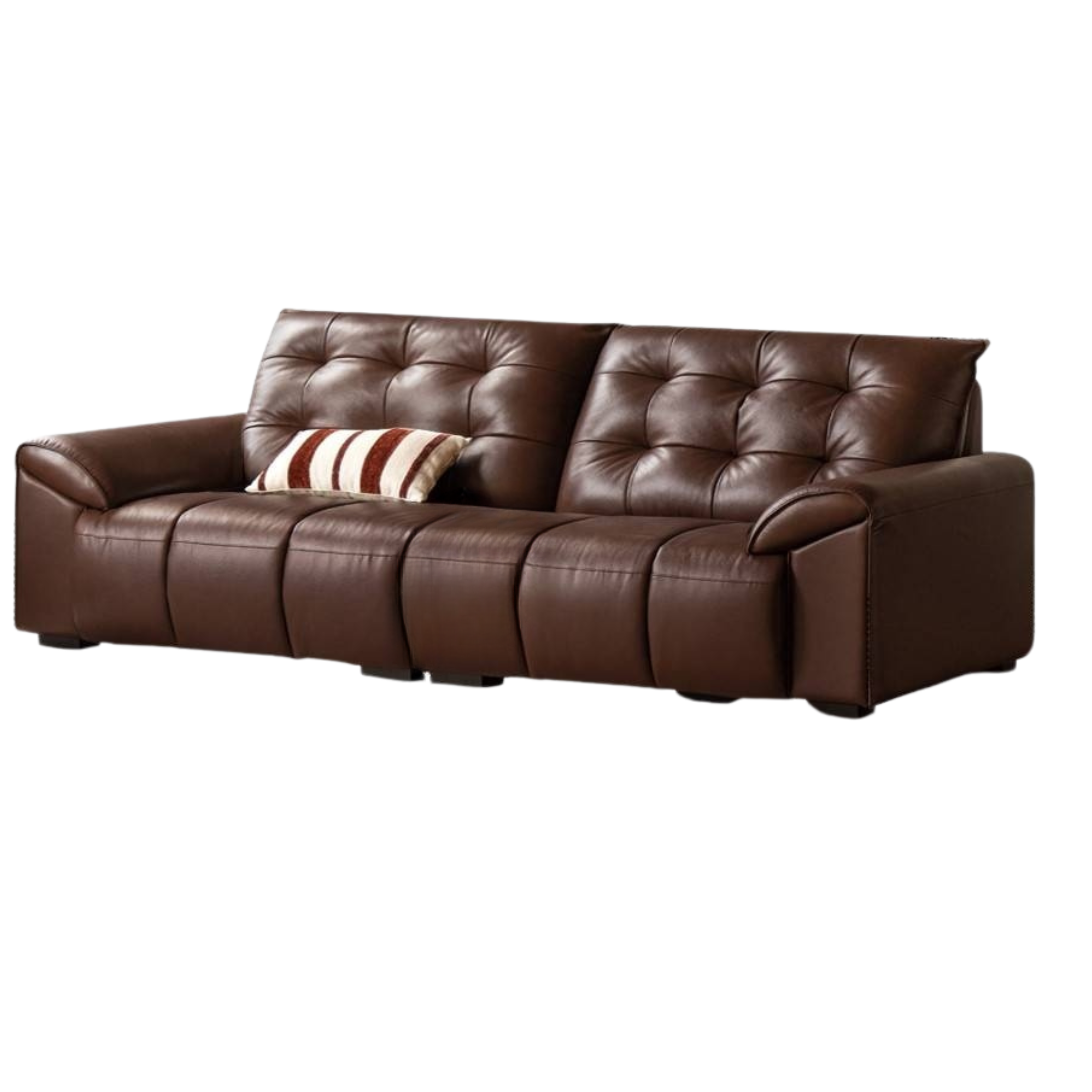 Genuine Leather American Retro High-Back Sofa with Checkerboard Black Bear Pattern