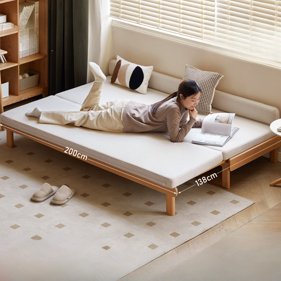 Beech Solid Wood European Folding Dual-use Double Sofa Bed.