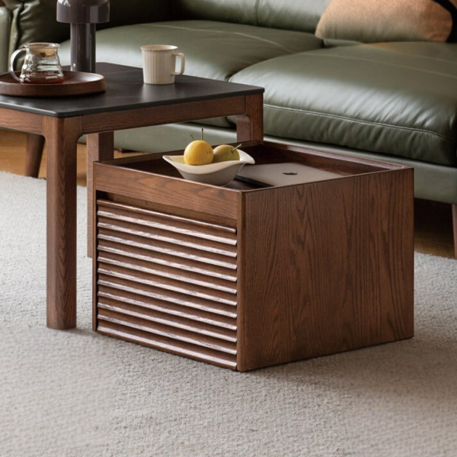 Black Walnut, Oak, Catalpa Solid Wood Movable Rock Plate Coffee Table