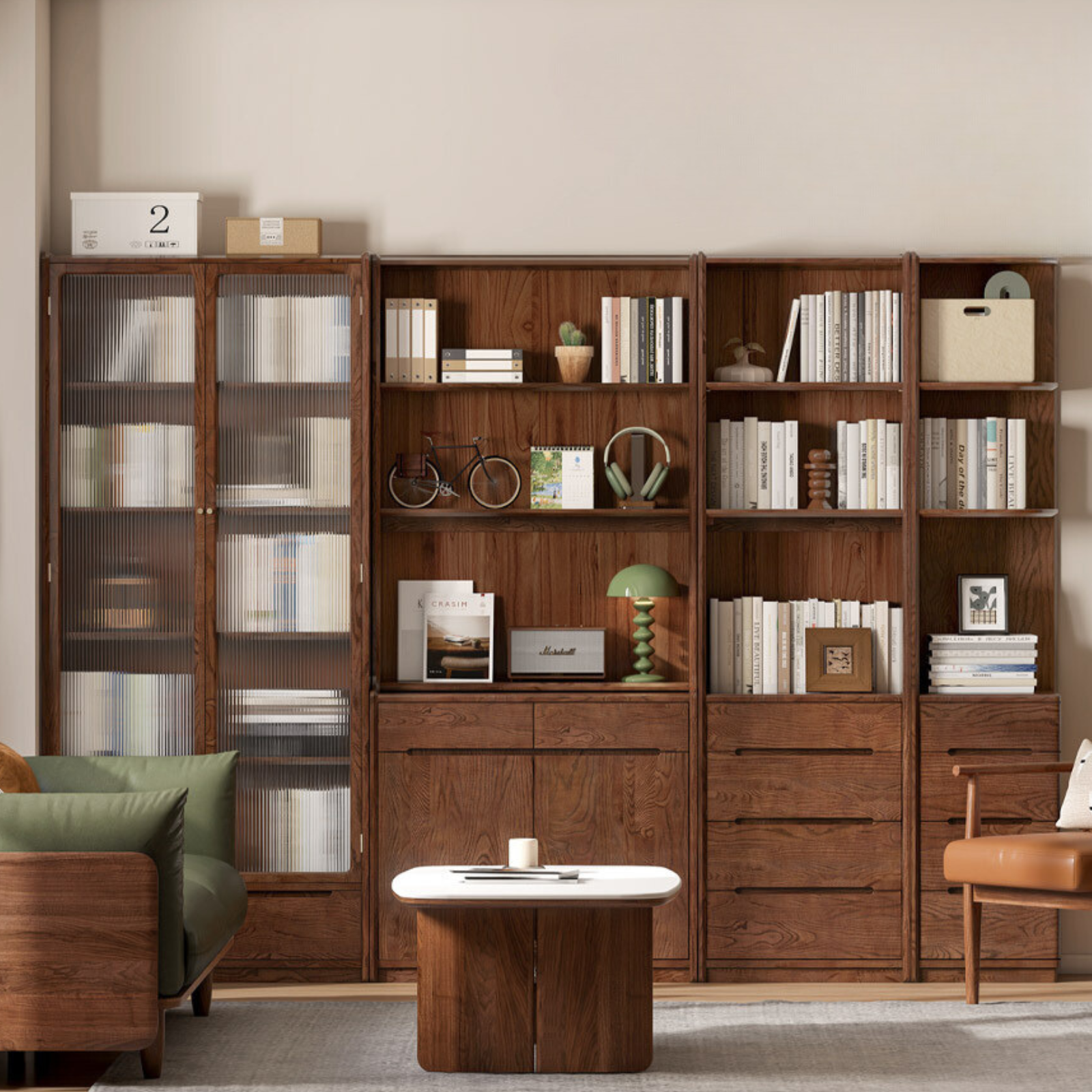 Oak Solid Wood Corner Floor-Standing Free Combination Bookshelf