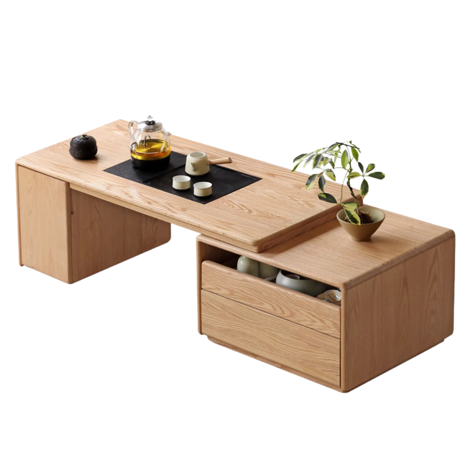 Oak, Black Walnut Solid Wood Retractable Modern Tea Table