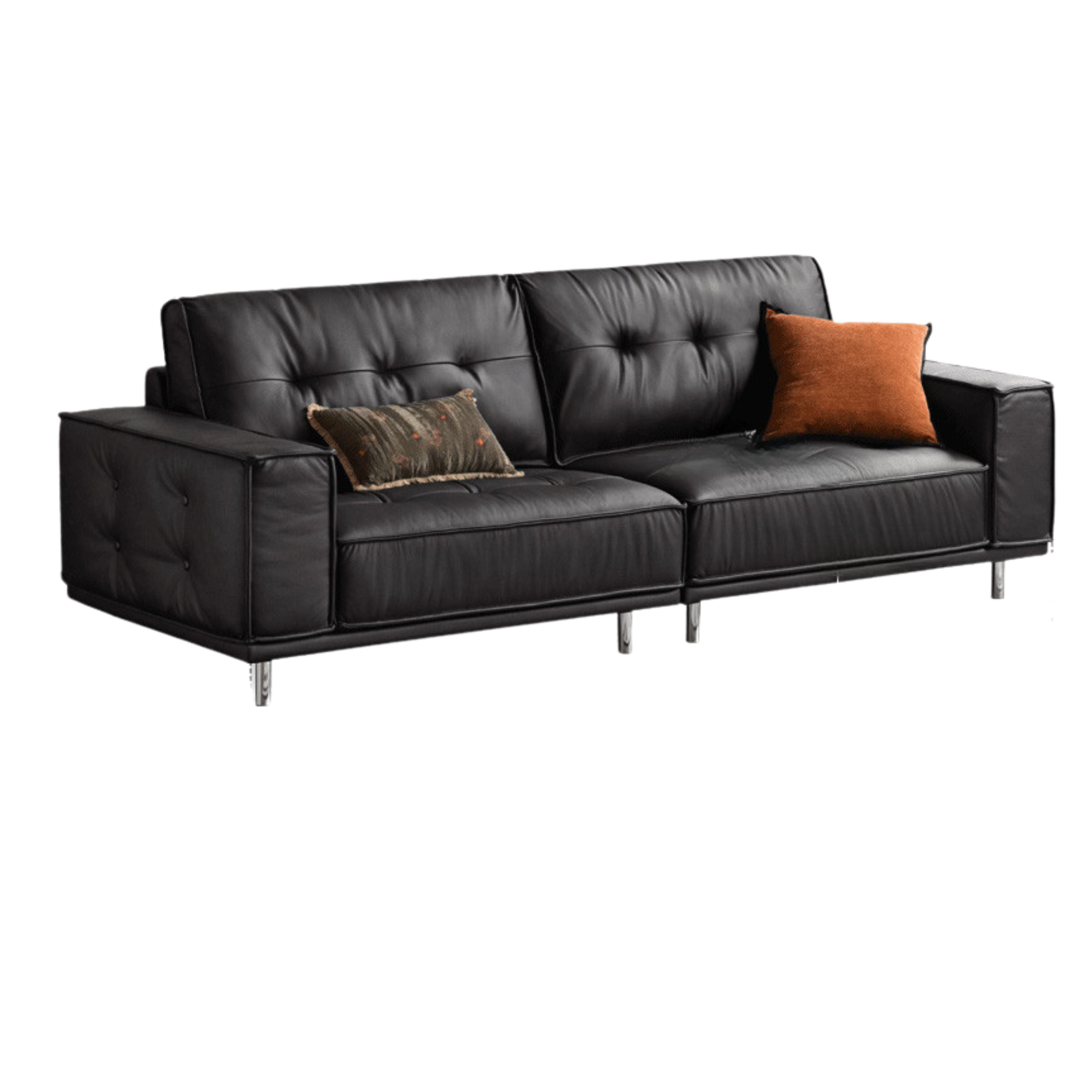 Genuine Leather Medieval Style Black tofu block Sofa