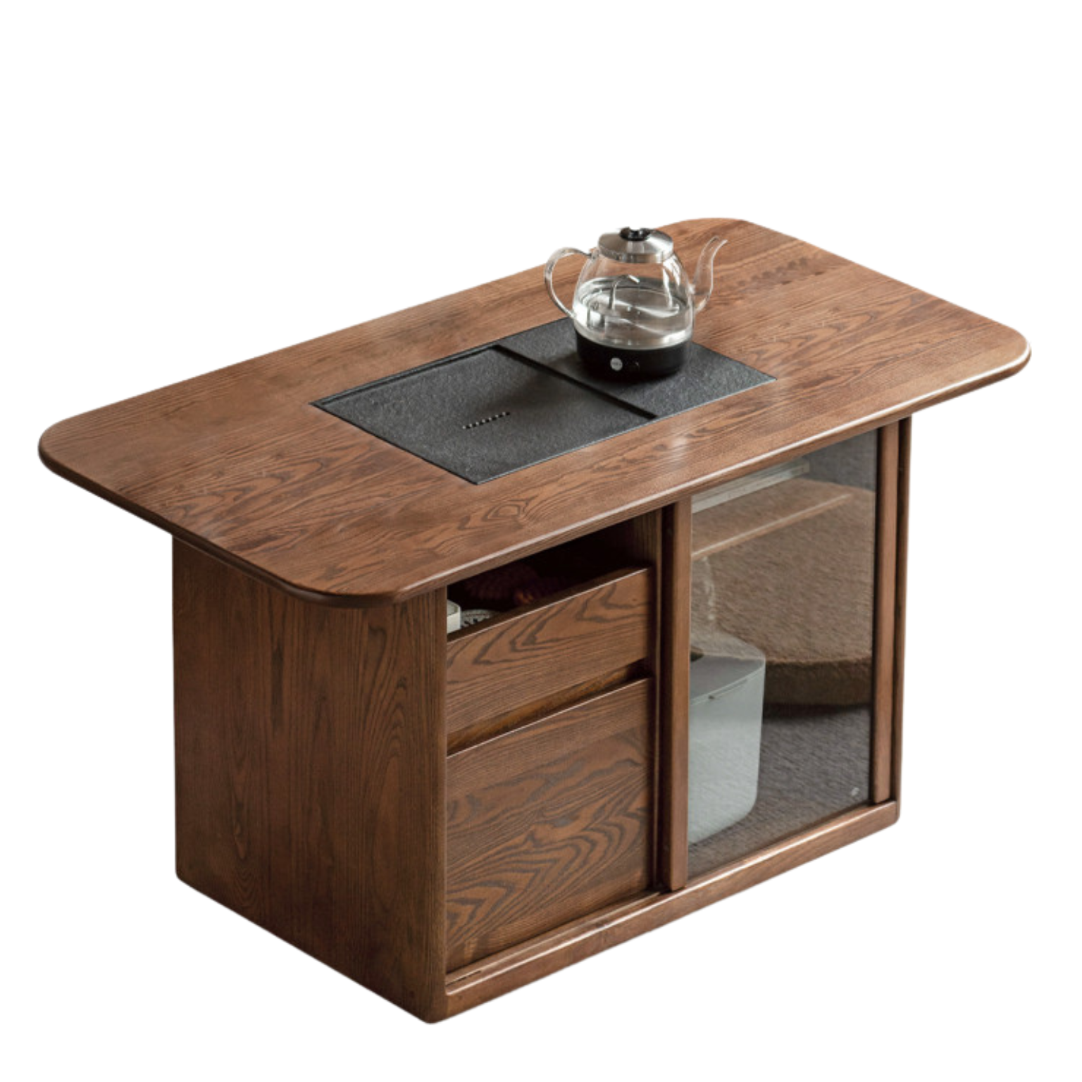 Ash Solid Wood Mobile Tea Brewing Integrated Tea Table
