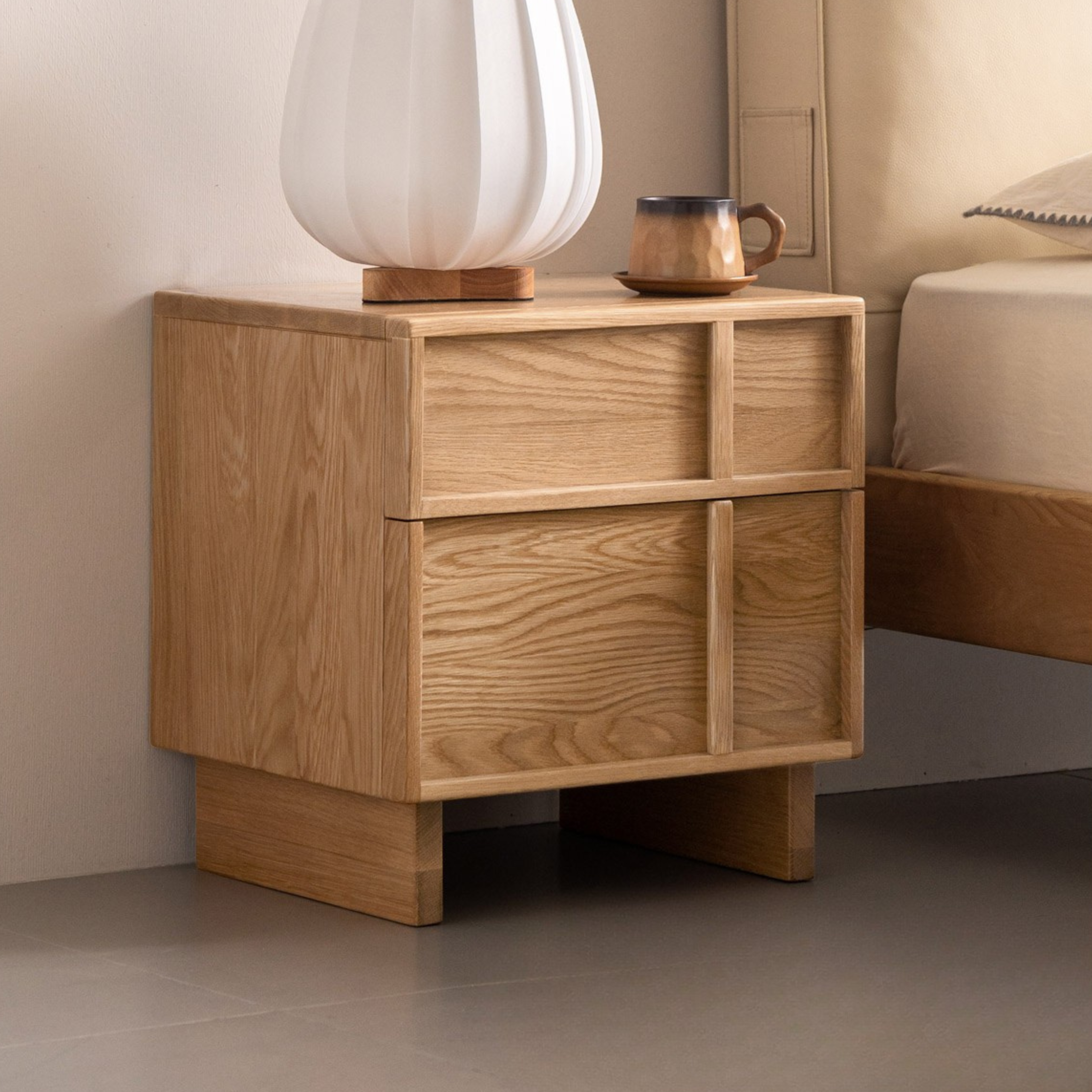 Red Oak, White Oak, White Ash Solid Wood Two-drawer Nightstand