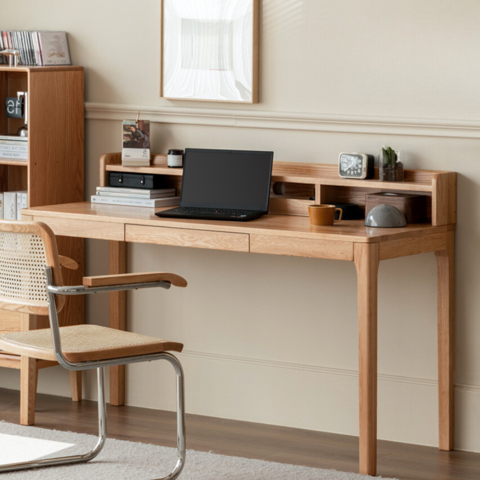 Oak, Beech Solid Wood Shelves Office Desk