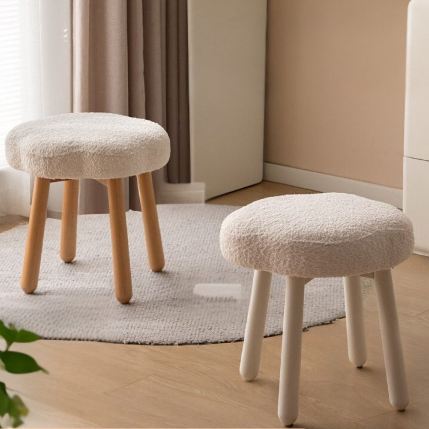 Beech, Solid Rubberood Lamb Velvet Cloud Makeup Stool