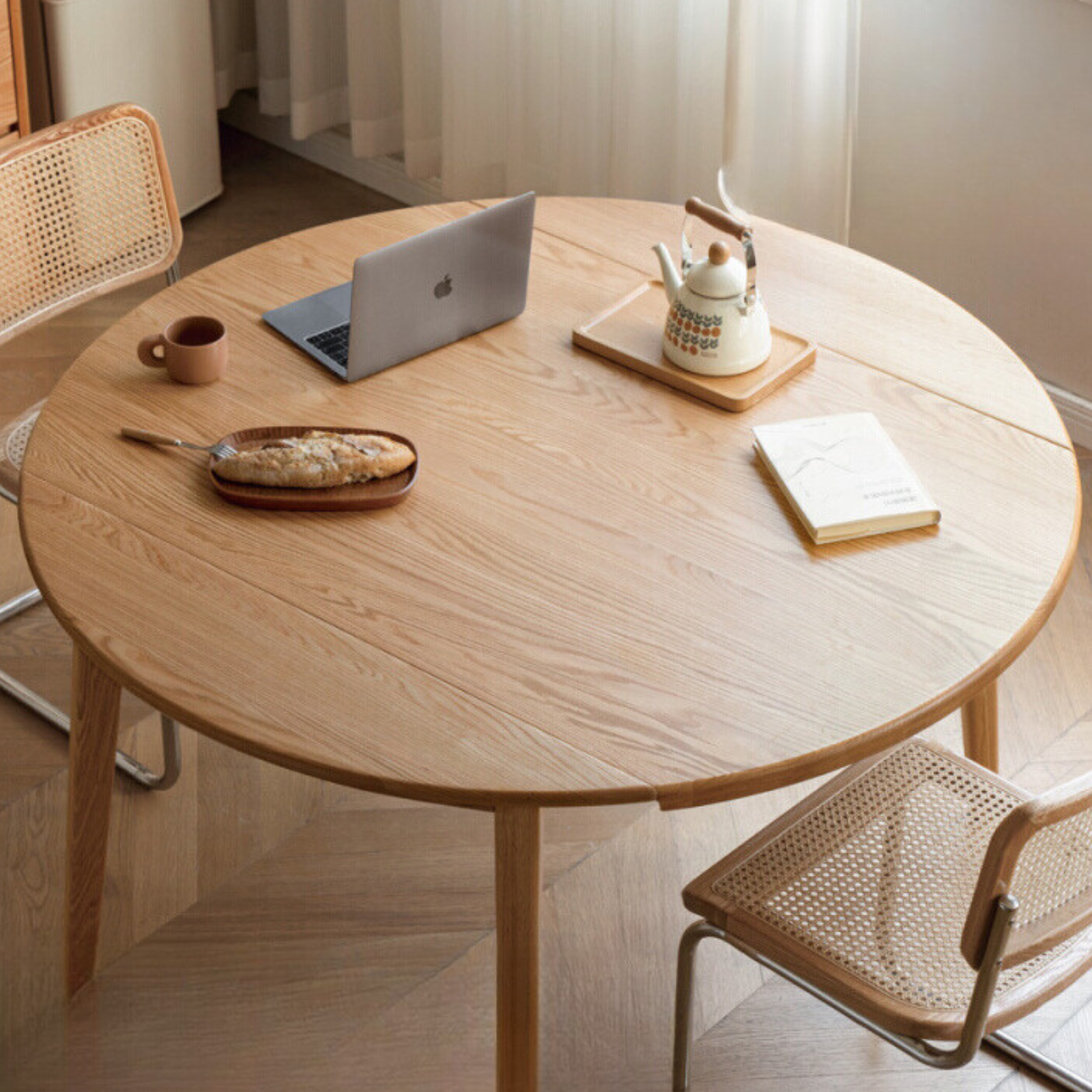 Oak Solid Wood Folding Round Dining Table