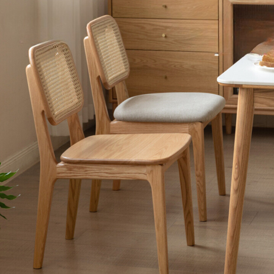 4 pcs - Oak, Ash Solid Wood Rattan Dining Chair