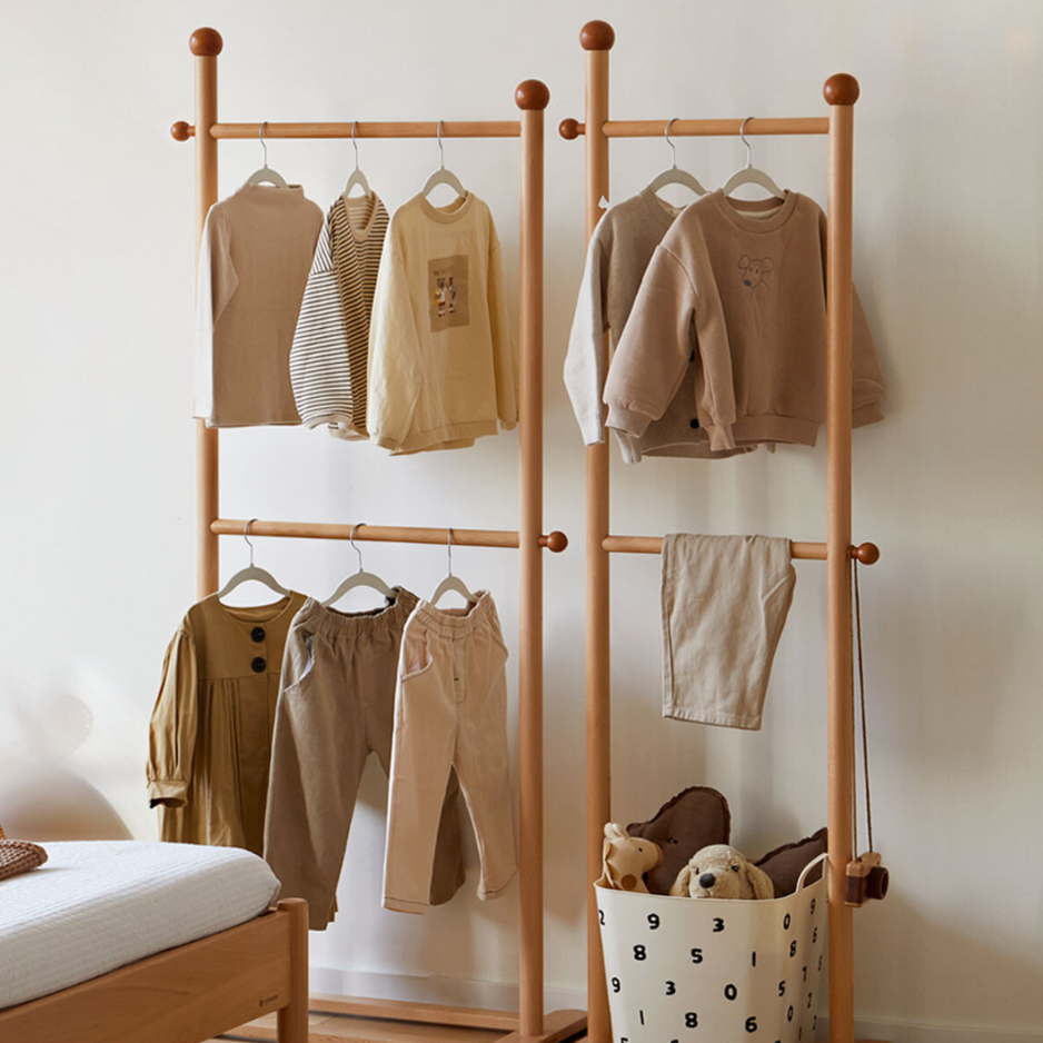Beech, Oak Solid Wood Coat Rack for Children's Bedroom Clothes Hanger