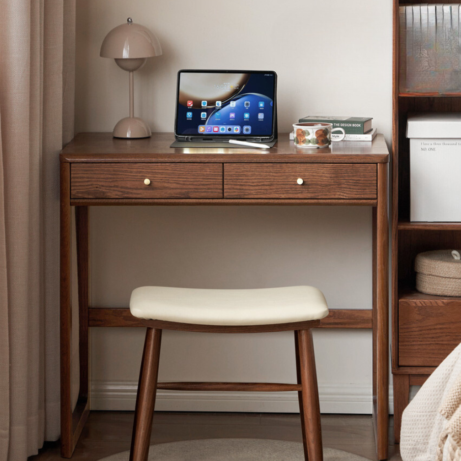 Oak Solid Wood Small Office Desk Walnut Color