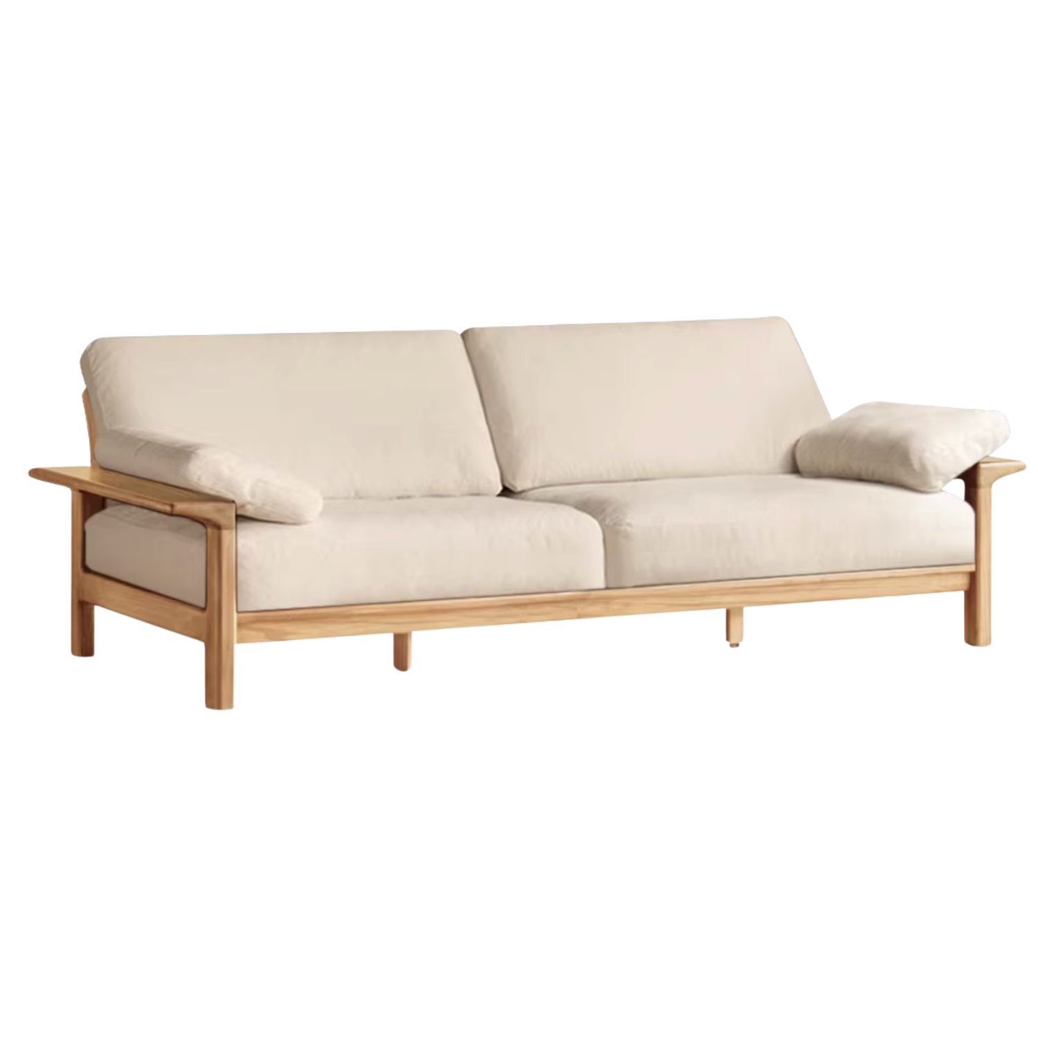 Oak, Ash Solid Wood Wabi Sabi Style Genuine Leather Sofa, fabric sofa